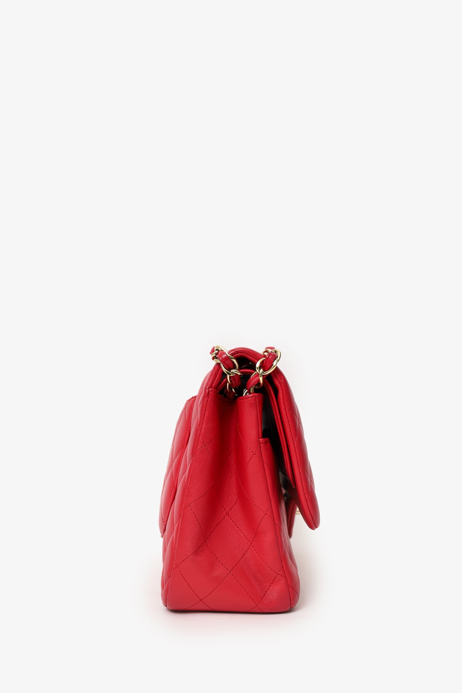 Pre-Loved Chanel™ 2015-16 Red Lambskin Quilted Classic Jumbo Flap Bag