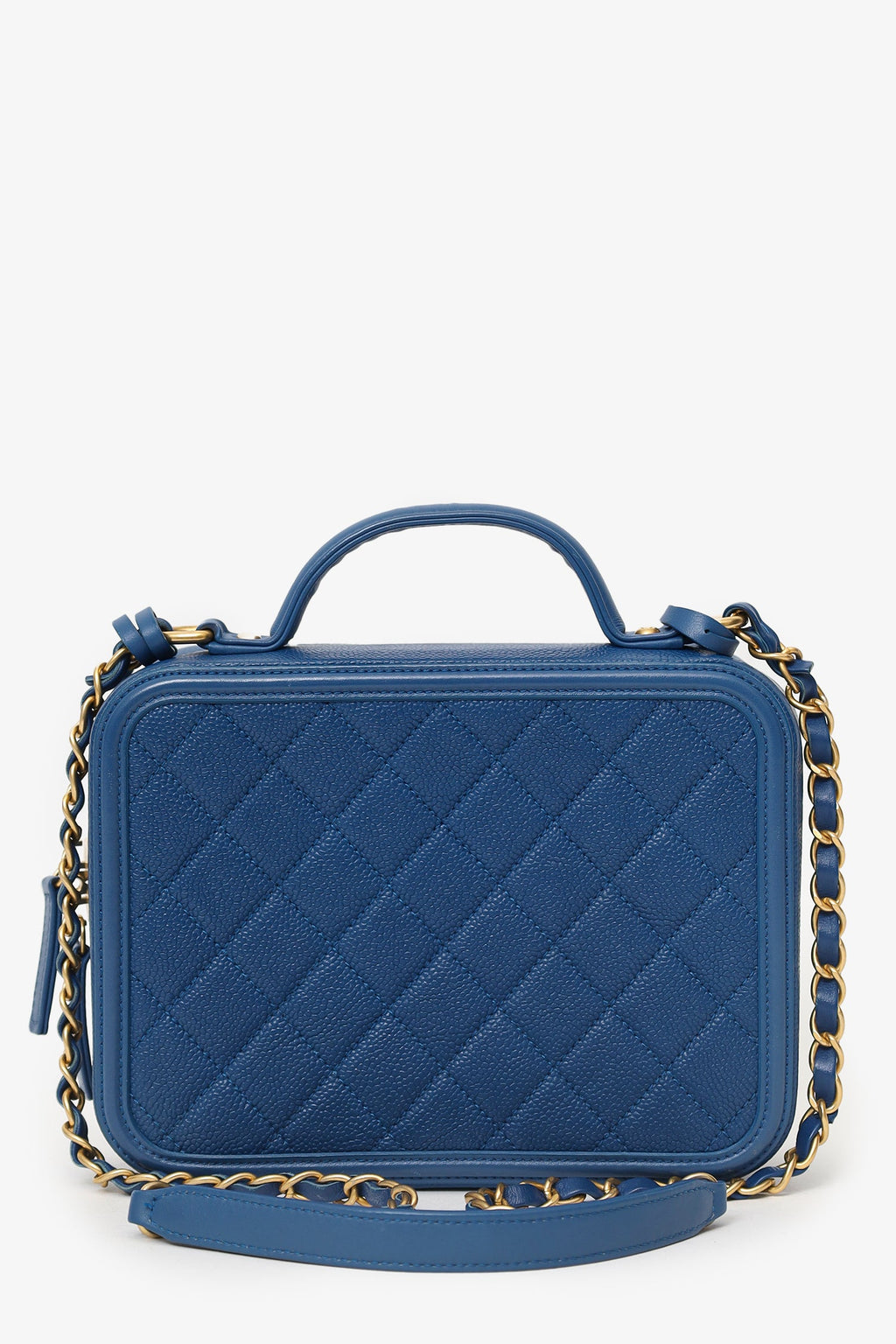 Pre-Loved Chanel™ 2019 Blue Caviar Quilted Small CC Filigree Vanity Case