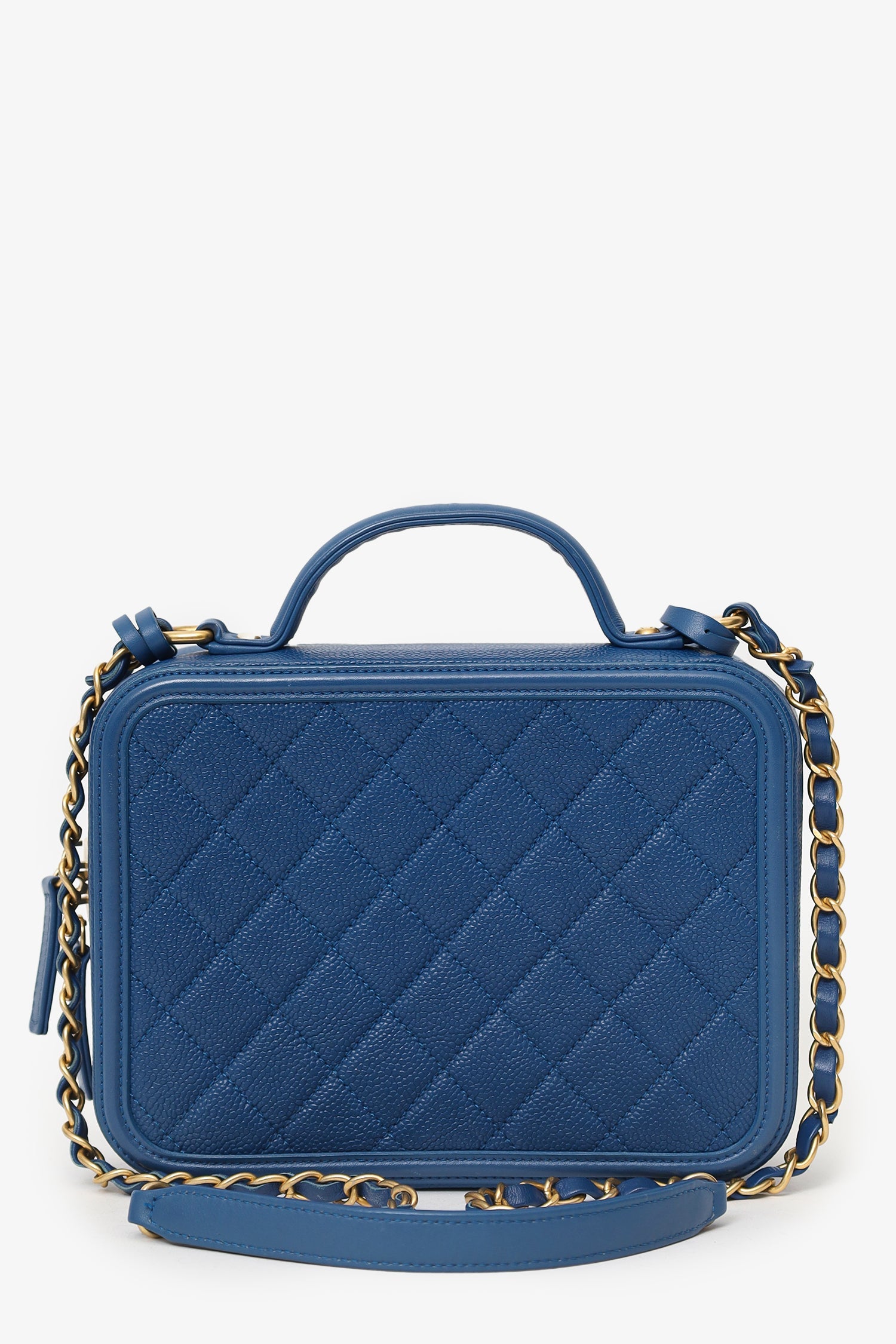 Pre-Loved Chanel™ 2019 Blue Caviar Quilted Small CC Filigree Vanity Case