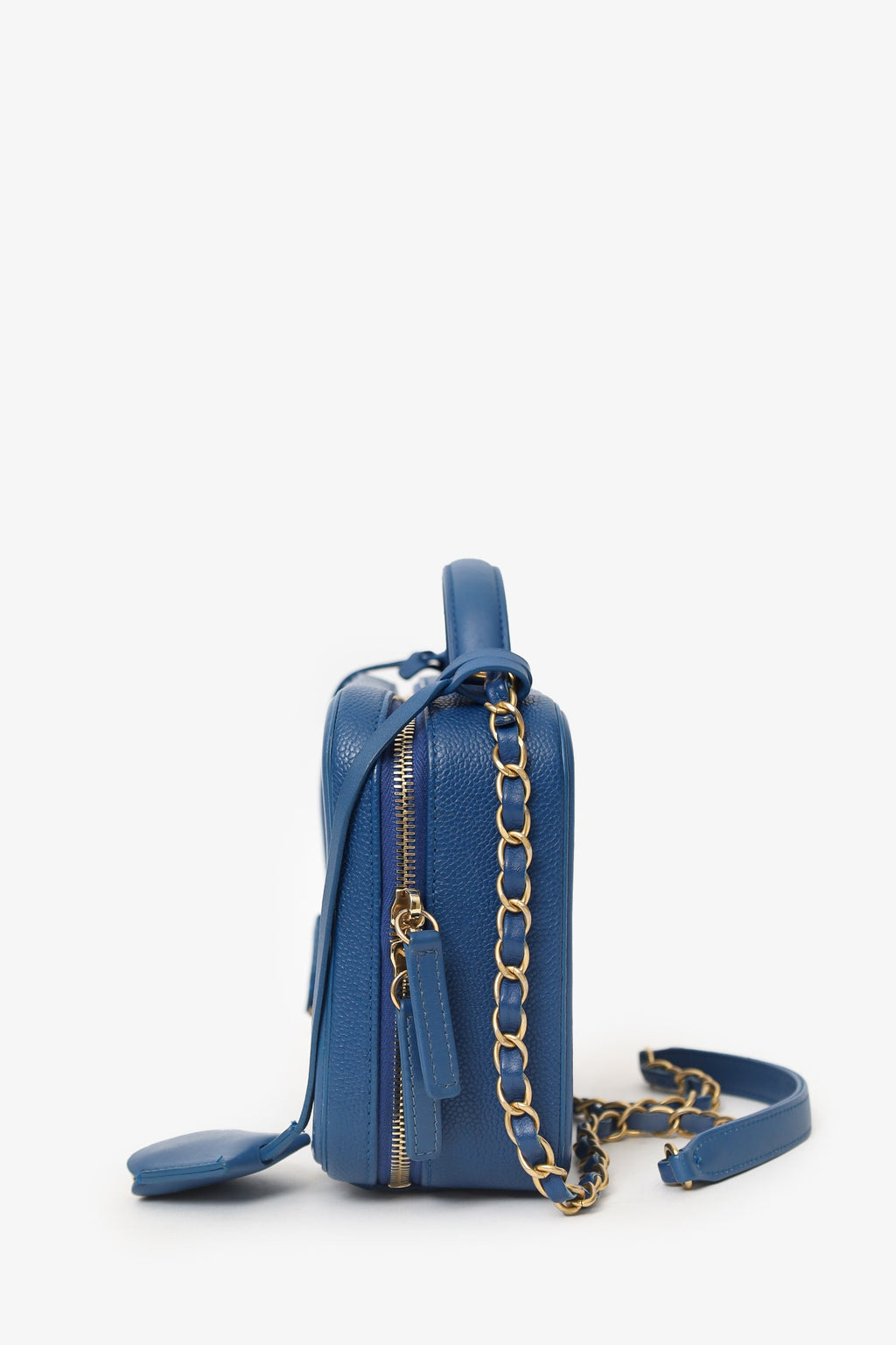 Pre-Loved Chanel™ 2019 Blue Caviar Quilted Small CC Filigree Vanity Case