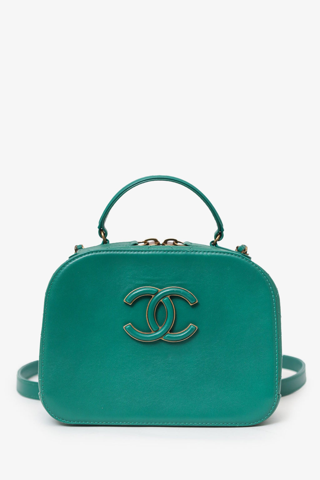 Pre-Loved Chanel™ 2016-17 Green Leather Small Coco Curve Vanity Case