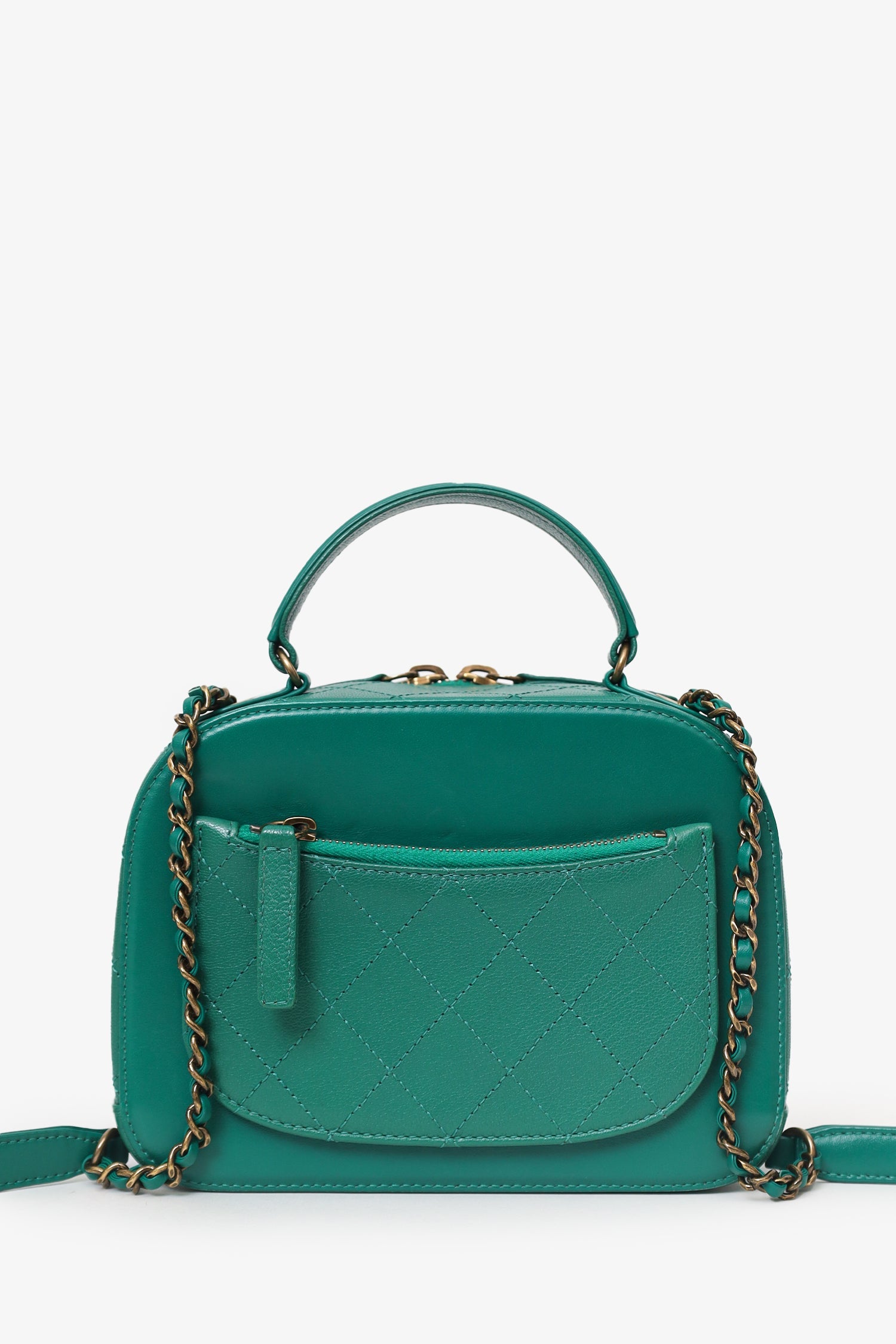 Pre-Loved Chanel™ 2016-17 Green Leather Small Coco Curve Vanity Case