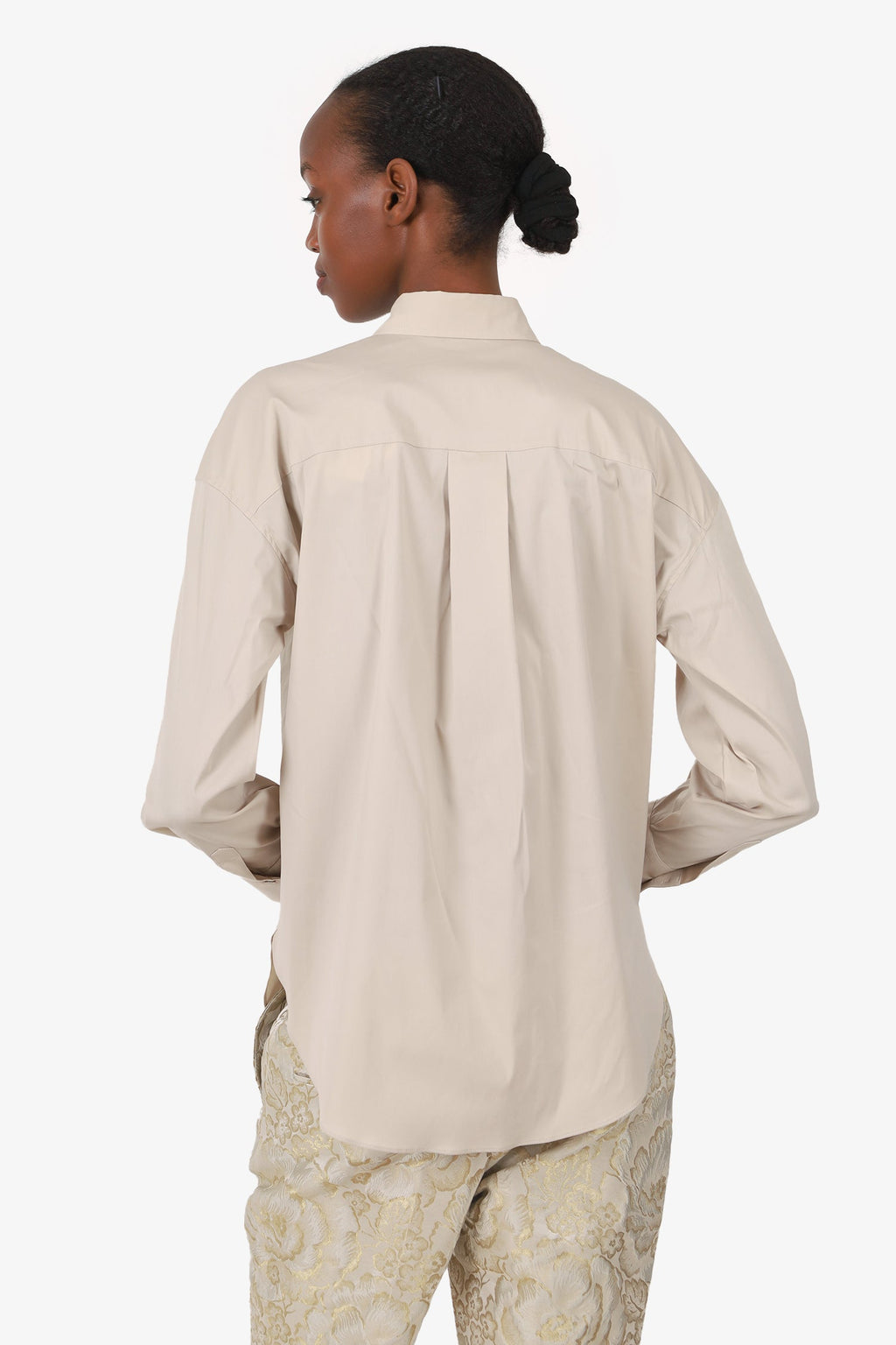Brunello Cucinelli Beige Cotton Beaded Detail Shirt Size XS