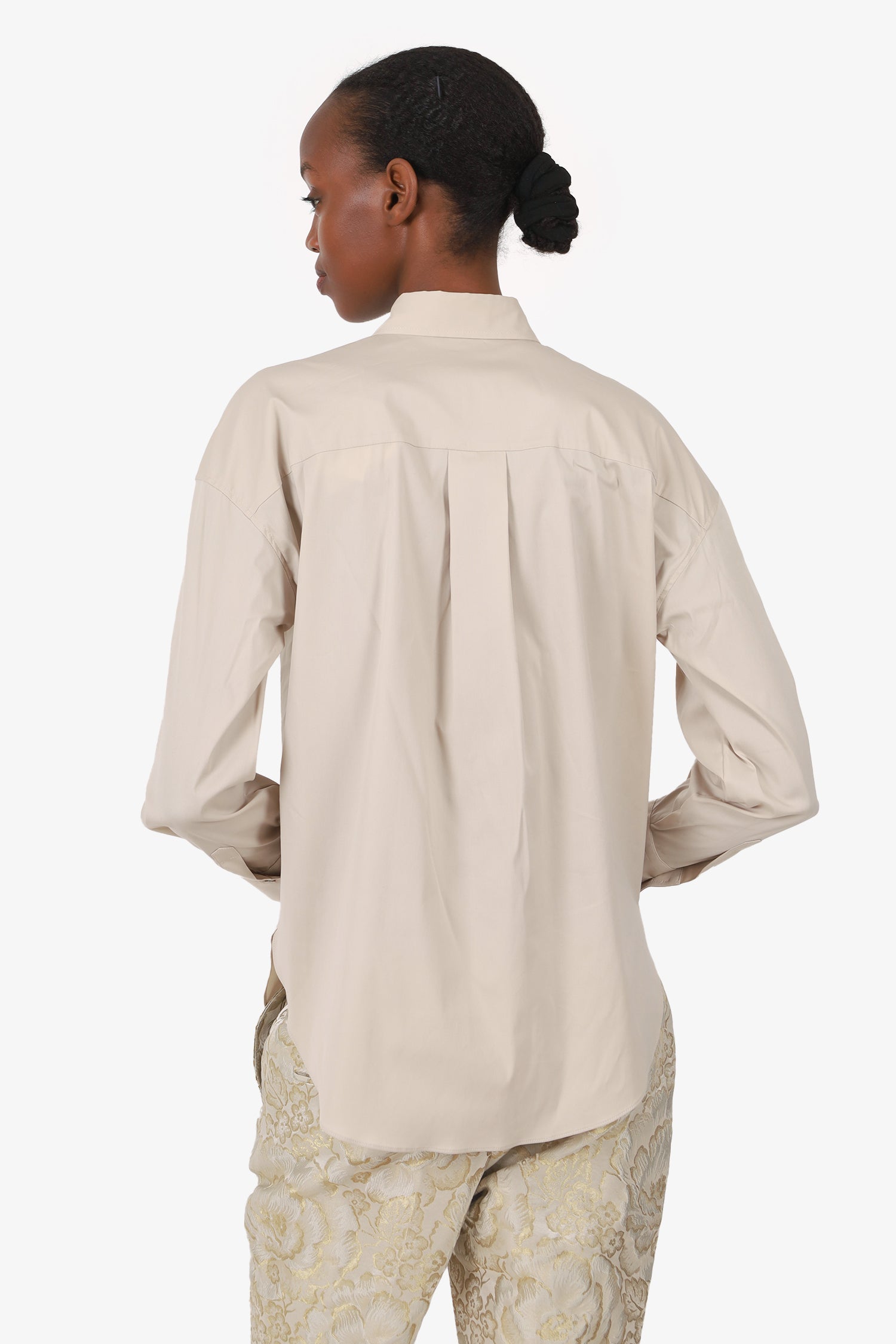 Brunello Cucinelli Beige Cotton Beaded Detail Shirt Size XS