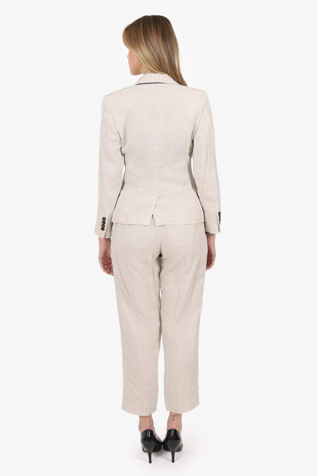 Brunello Cucinelli Beige Linen Sparkly Jacket + Trousers Size 38