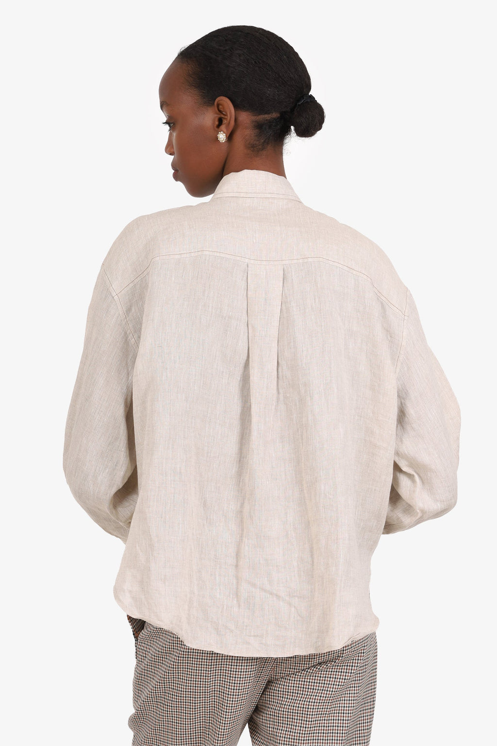 Brunello Cicinelli Beige Linen Beaded Detail Blouse Size XS