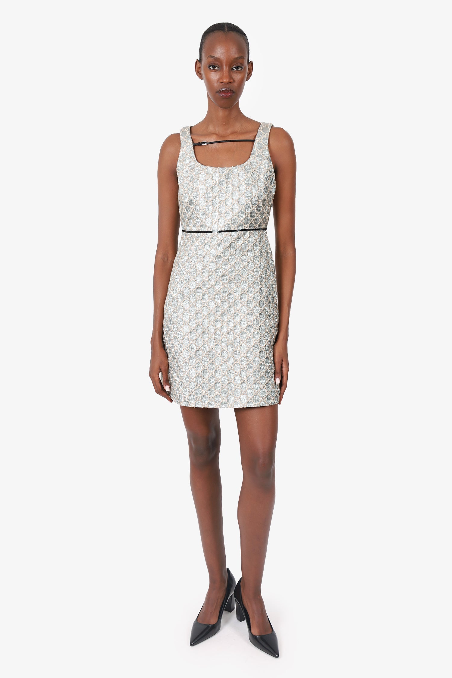 Gucci Silver Metallic Heritage GG Sleeveless Dress Size 38