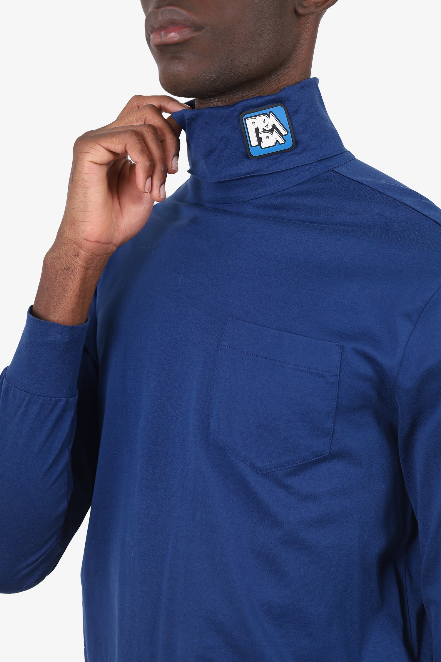 Prada Blue Turtle Neck Logo Sweater Size M Mens