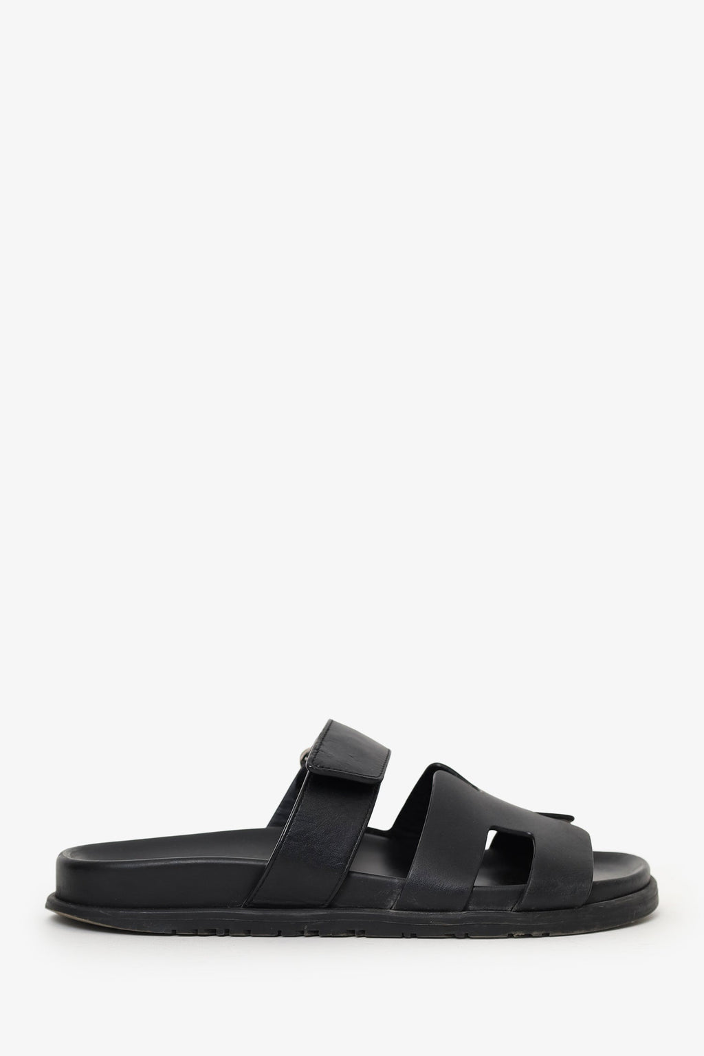 Hermès Black Leather Chypre Sandals Size 38