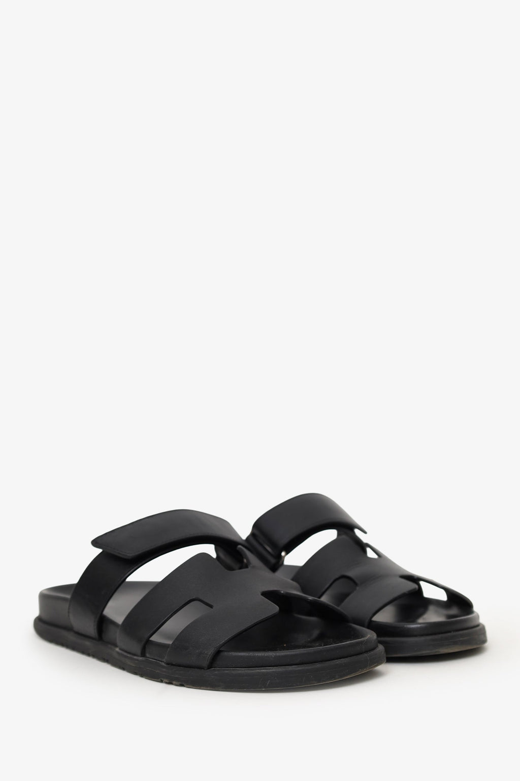 Hermès Black Leather Chypre Sandals Size 38