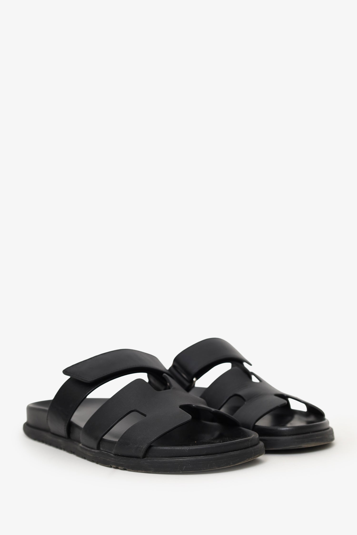 Hermès Black Leather Chypre Sandals Size 38