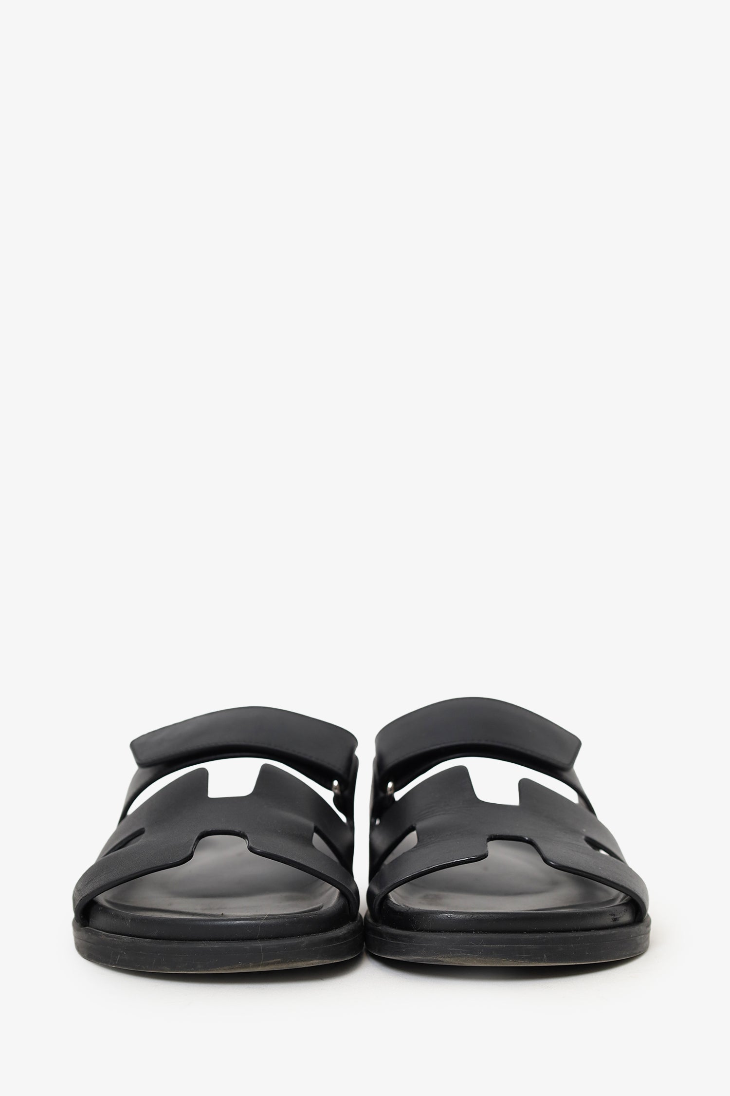 Hermès Black Leather Chypre Sandals Size 38