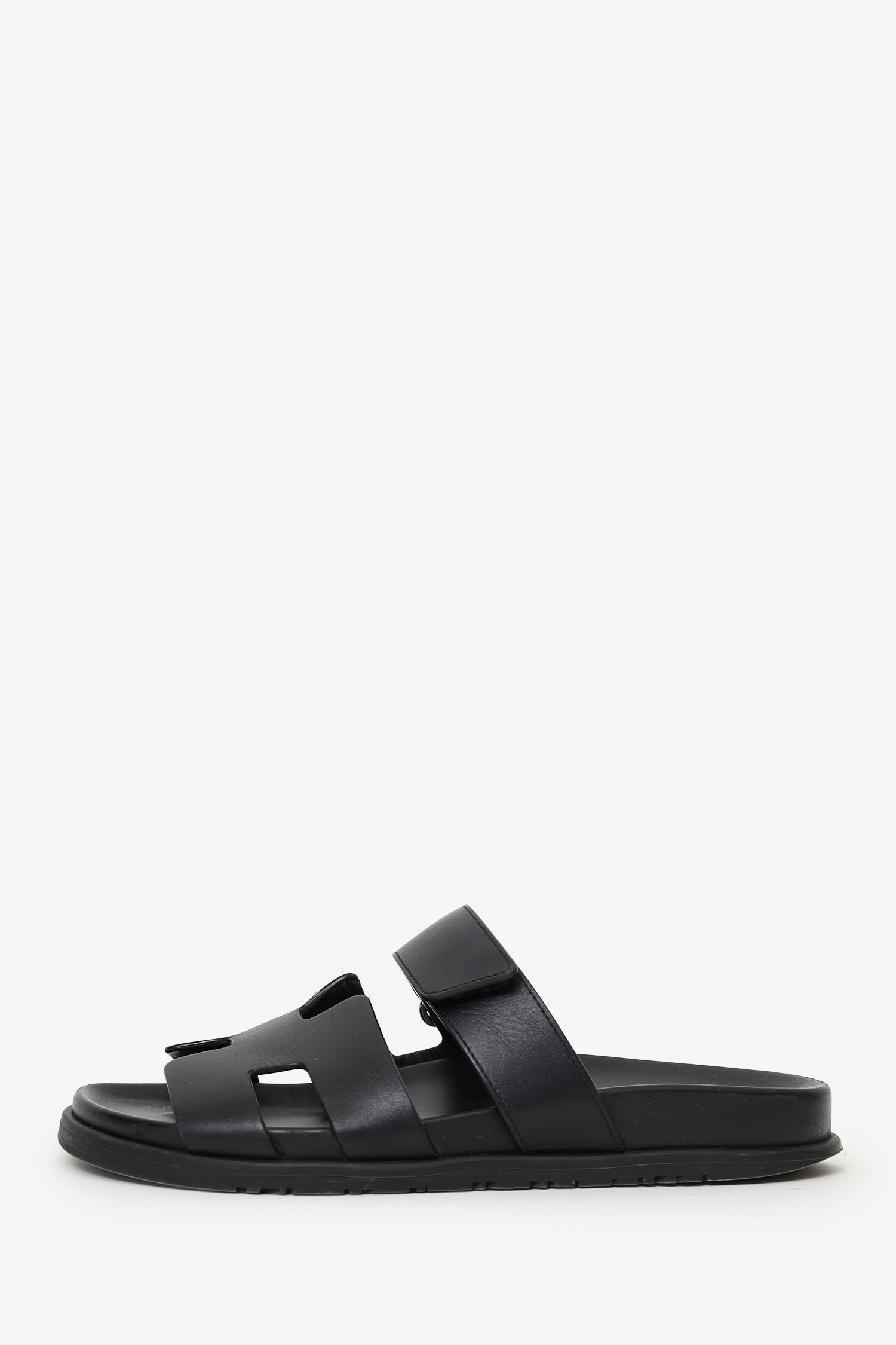 Hermès Black Leather Chypre Sandals Size 38