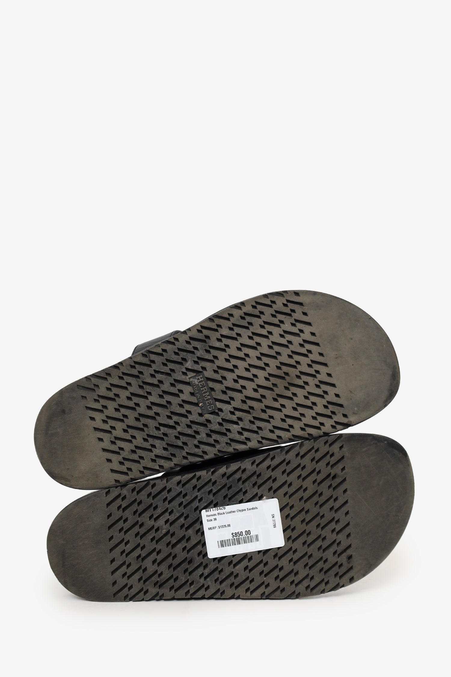 Hermès Black Leather Chypre Sandals Size 38