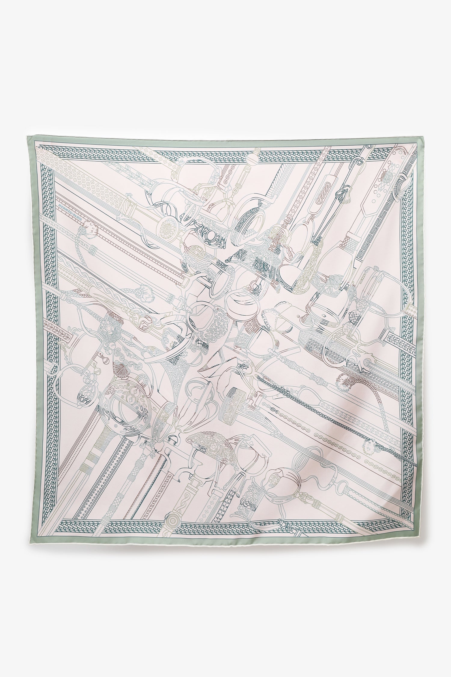 Hermes Pink/Green Silk Pattern Scarf 70