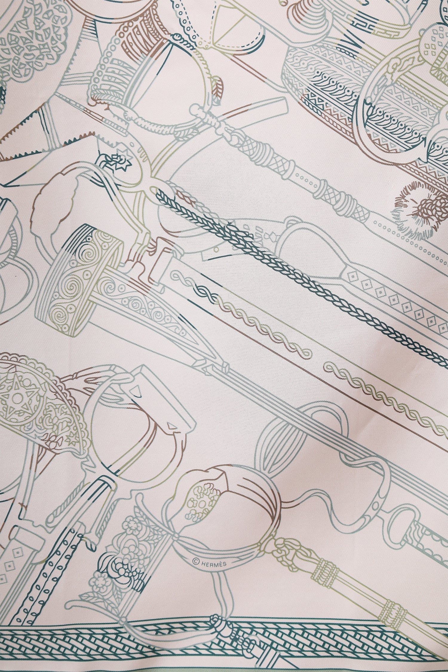 Hermes Pink/Green Silk Pattern Scarf 70