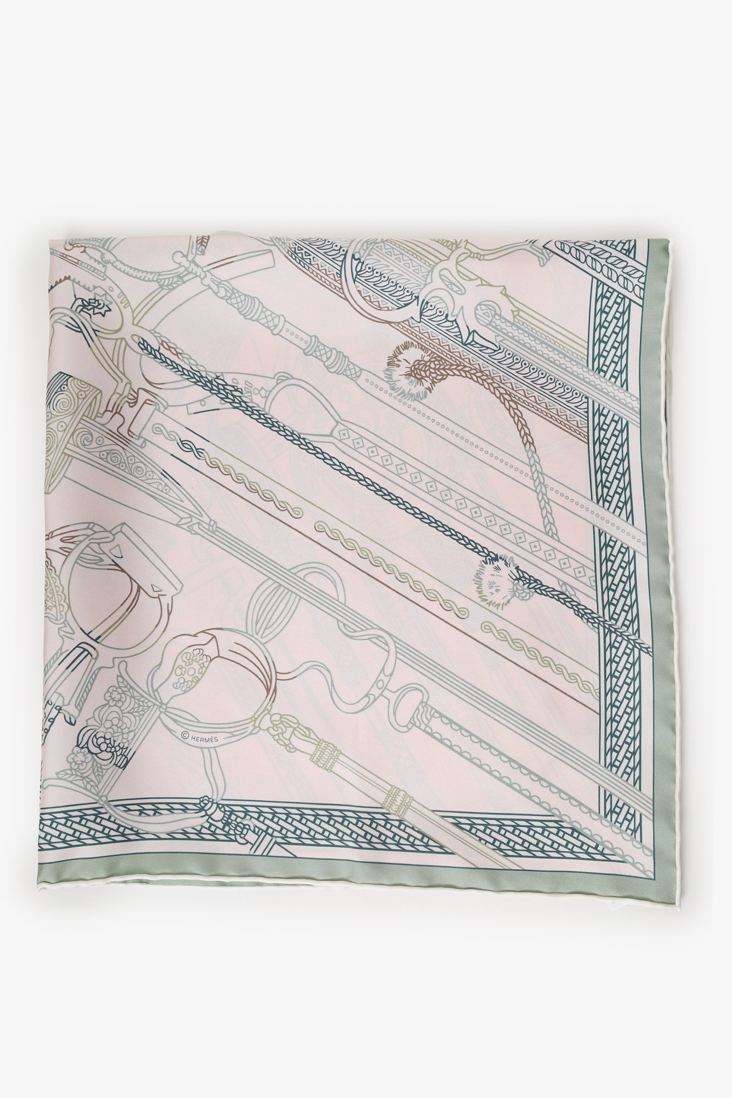 Hermes Pink/Green Silk Pattern Scarf 70