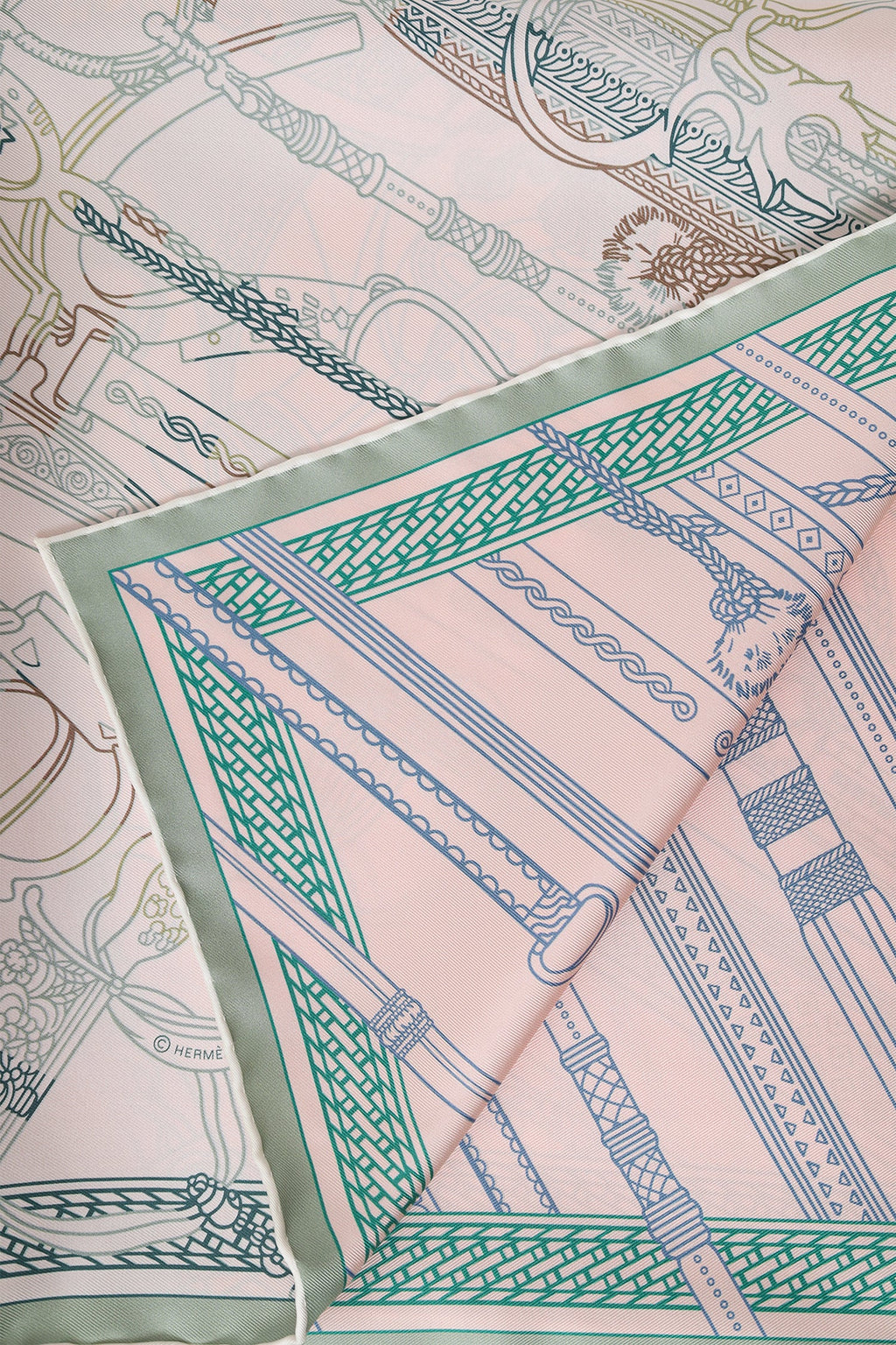 Hermes Pink/Green Silk Pattern Scarf 70
