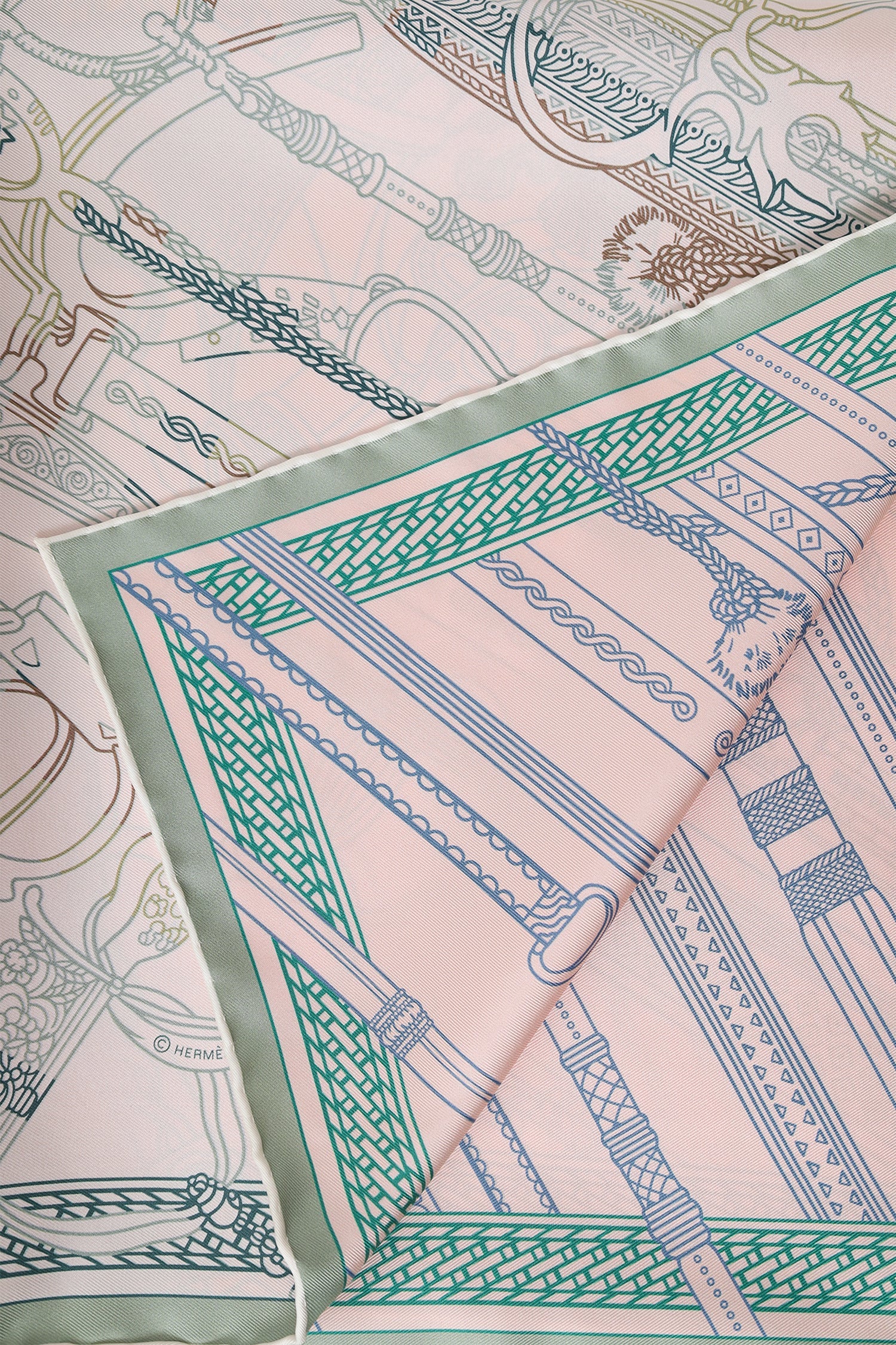 Hermes Pink/Green Silk Pattern Scarf 70