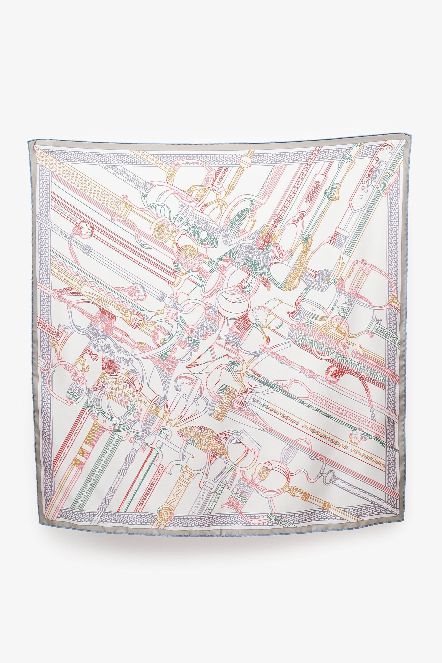 Hermès White/Multi Silk Pattern Scarf 70