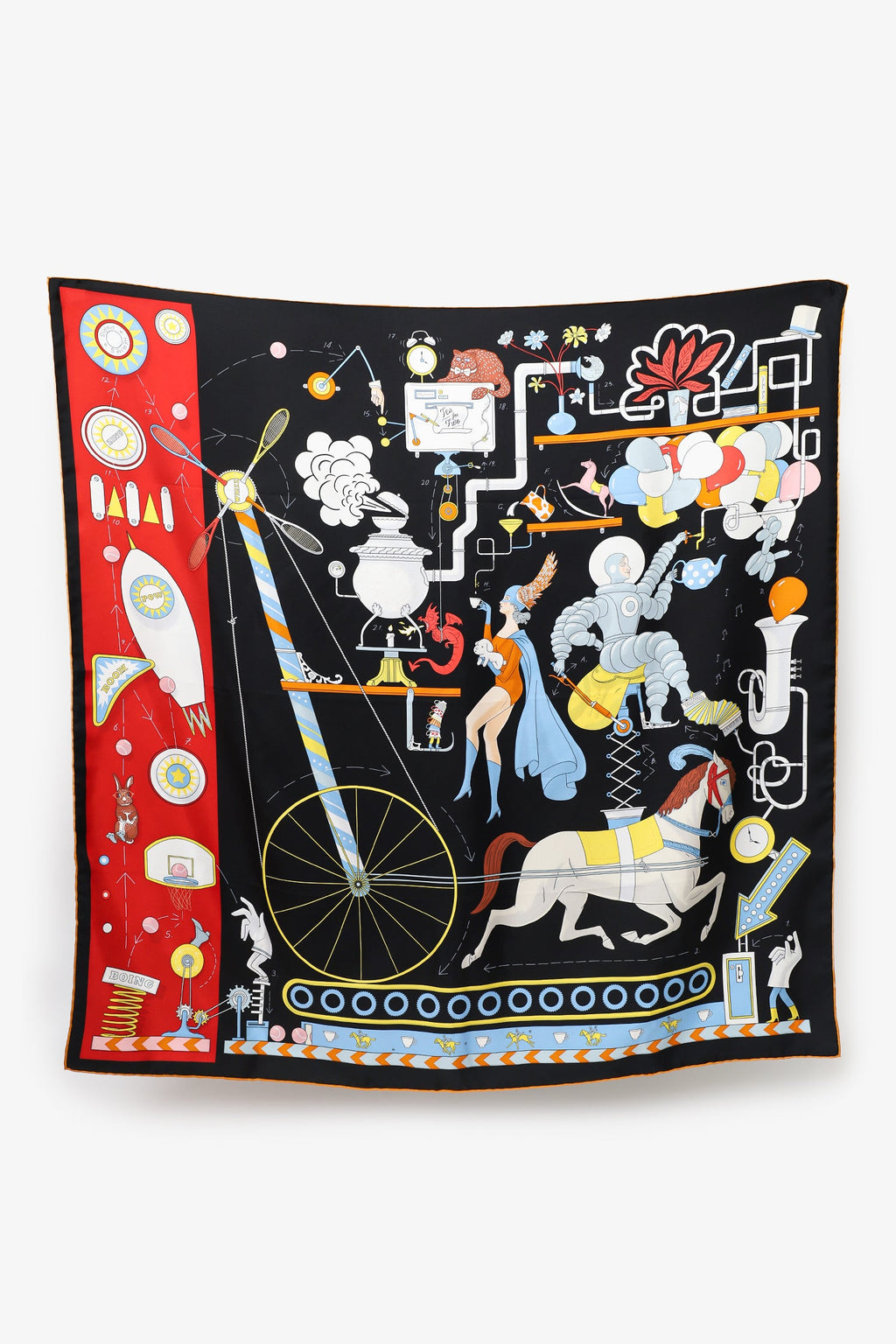 Hermes Blue/Yellow Silk Pattern Scarf 90