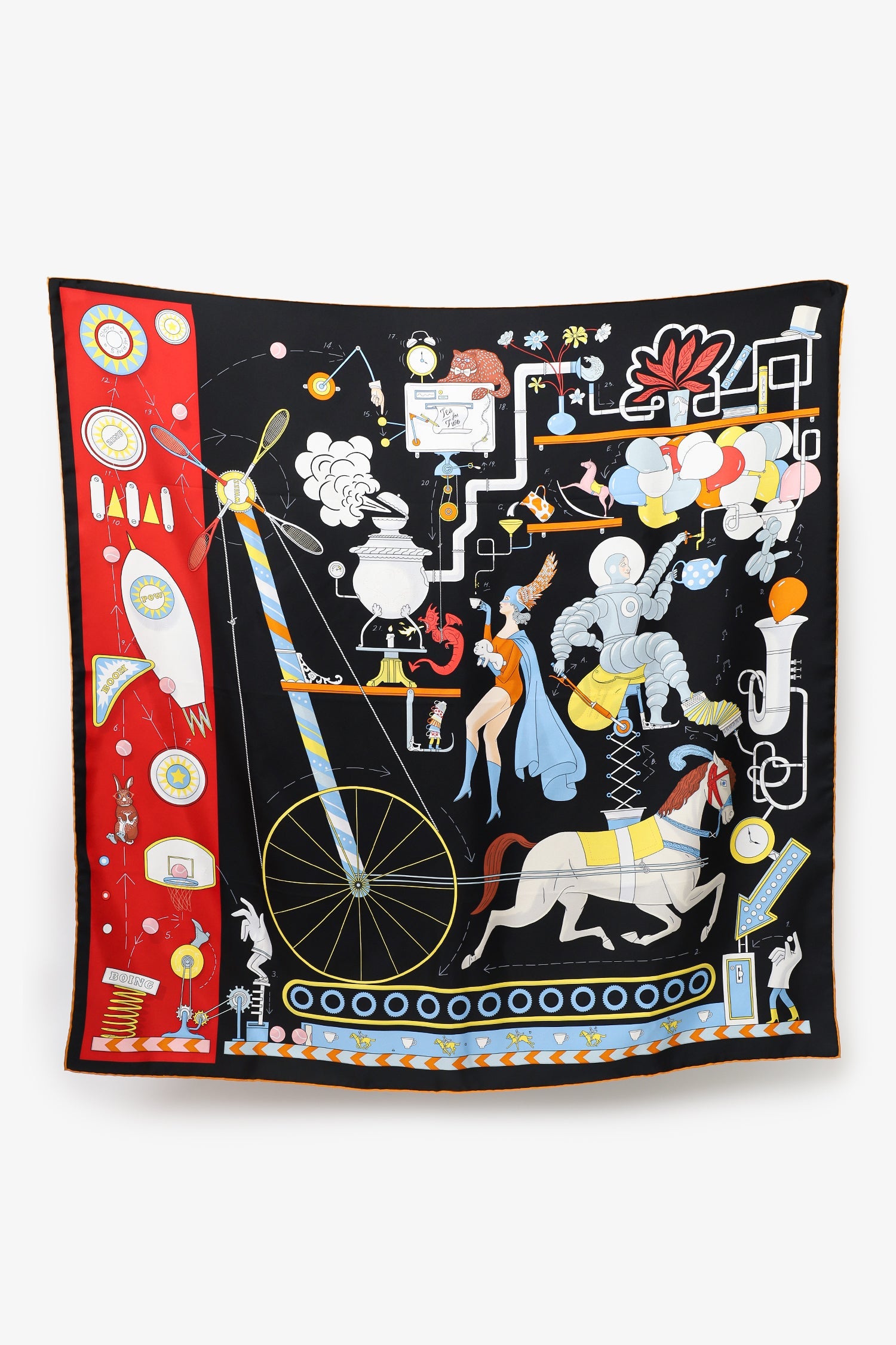 Hermes Blue/Yellow Silk Pattern Scarf 90