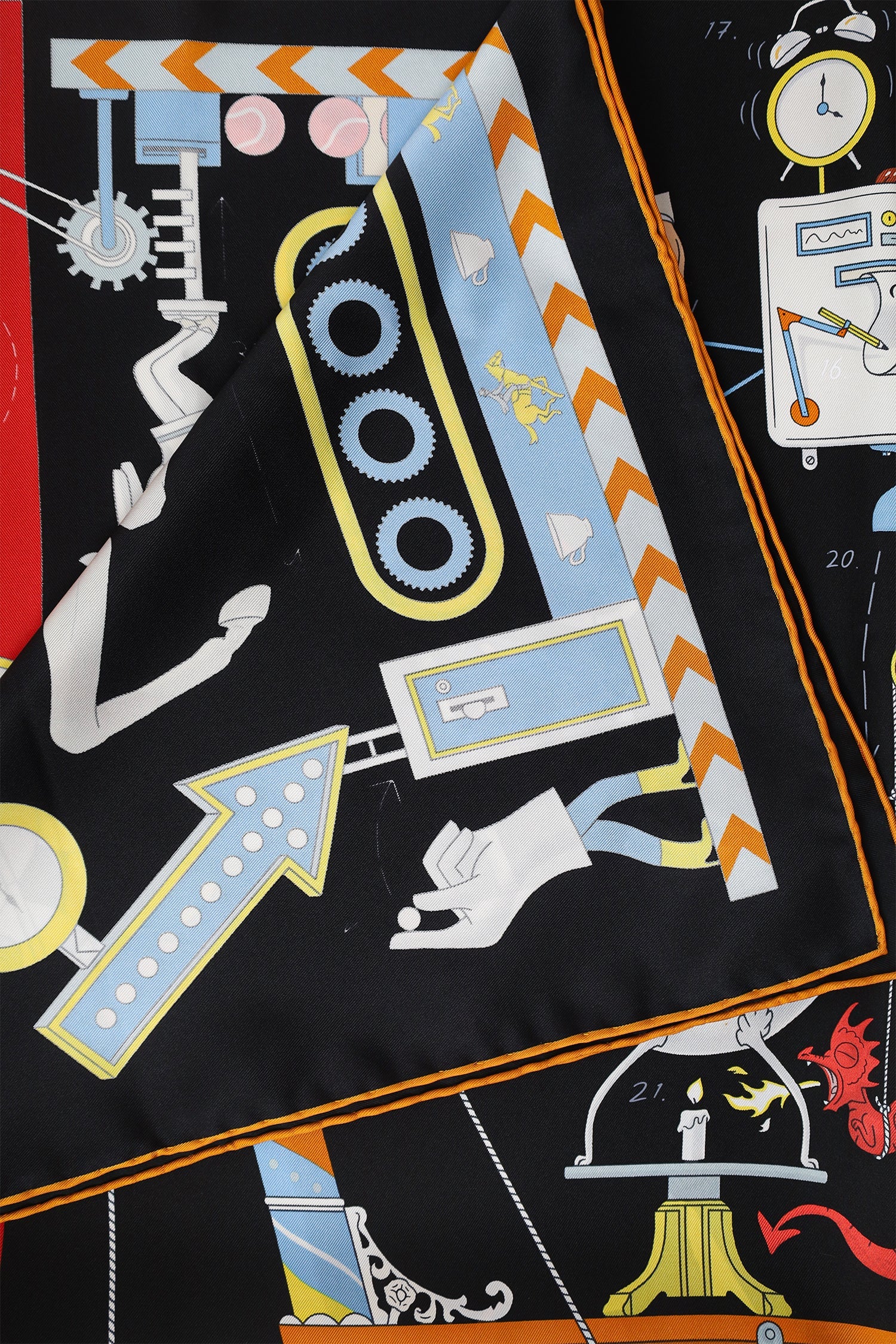 Hermes Blue/Yellow Silk Pattern Scarf 90