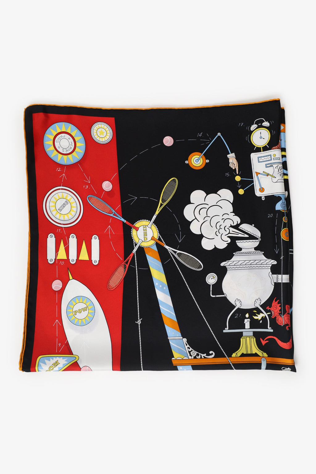 Hermes Blue/Yellow Silk Pattern Scarf 90