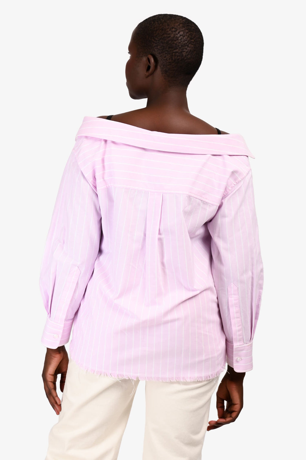Alexander Wang Pink/White Embellish Straps Cotton Frayed Button Down Top Size 6