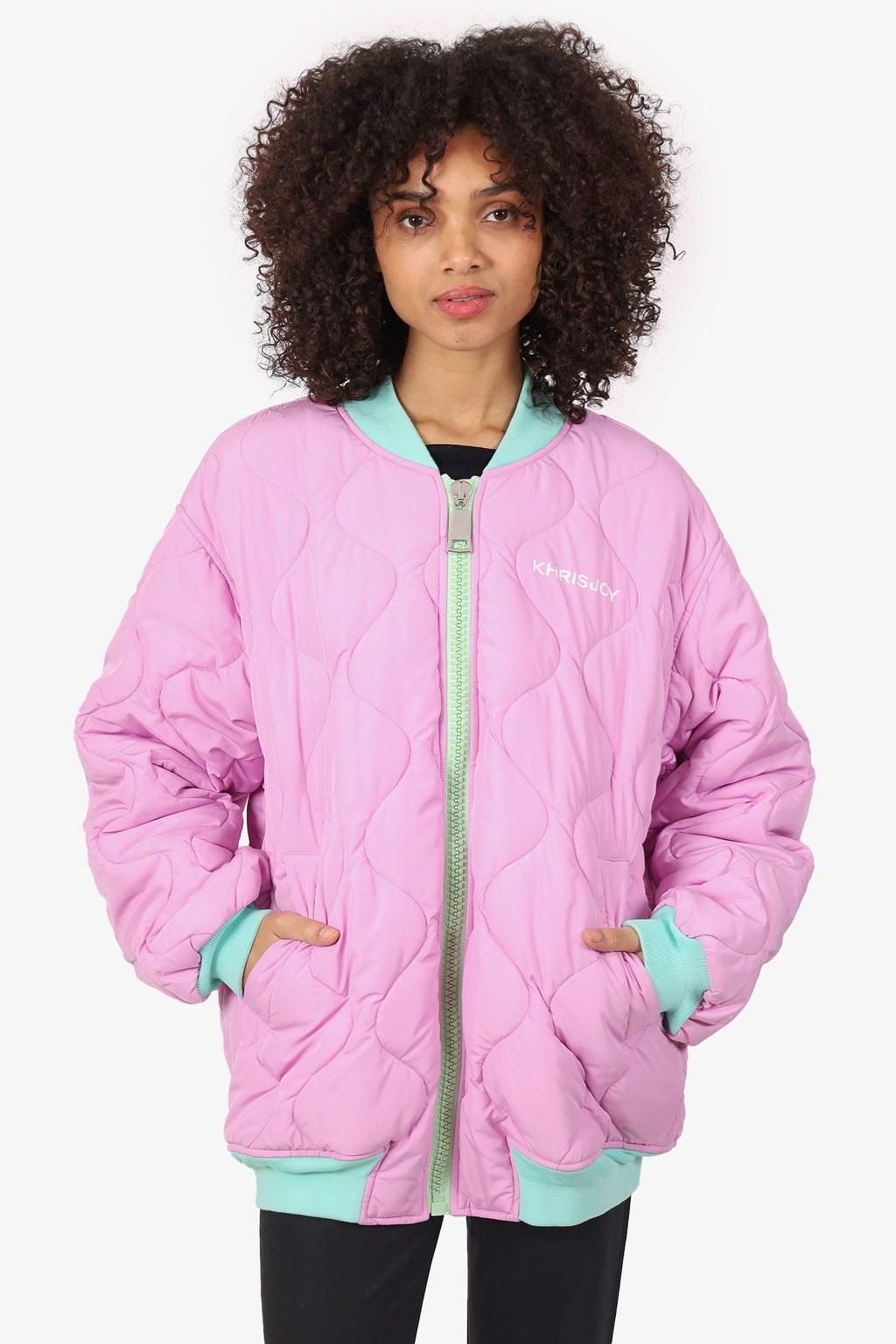 Khrisjoy Pink Oversize Bomber Jacket Estimated Size XL