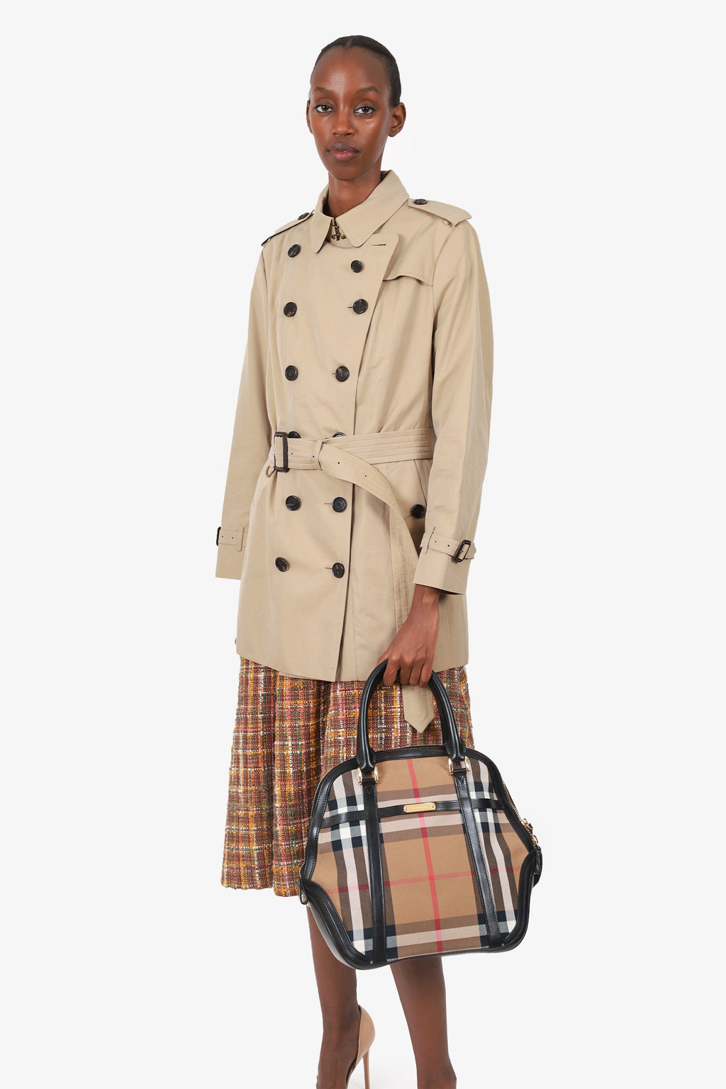 Burberry Nova Check/Leather Top Handle Bag