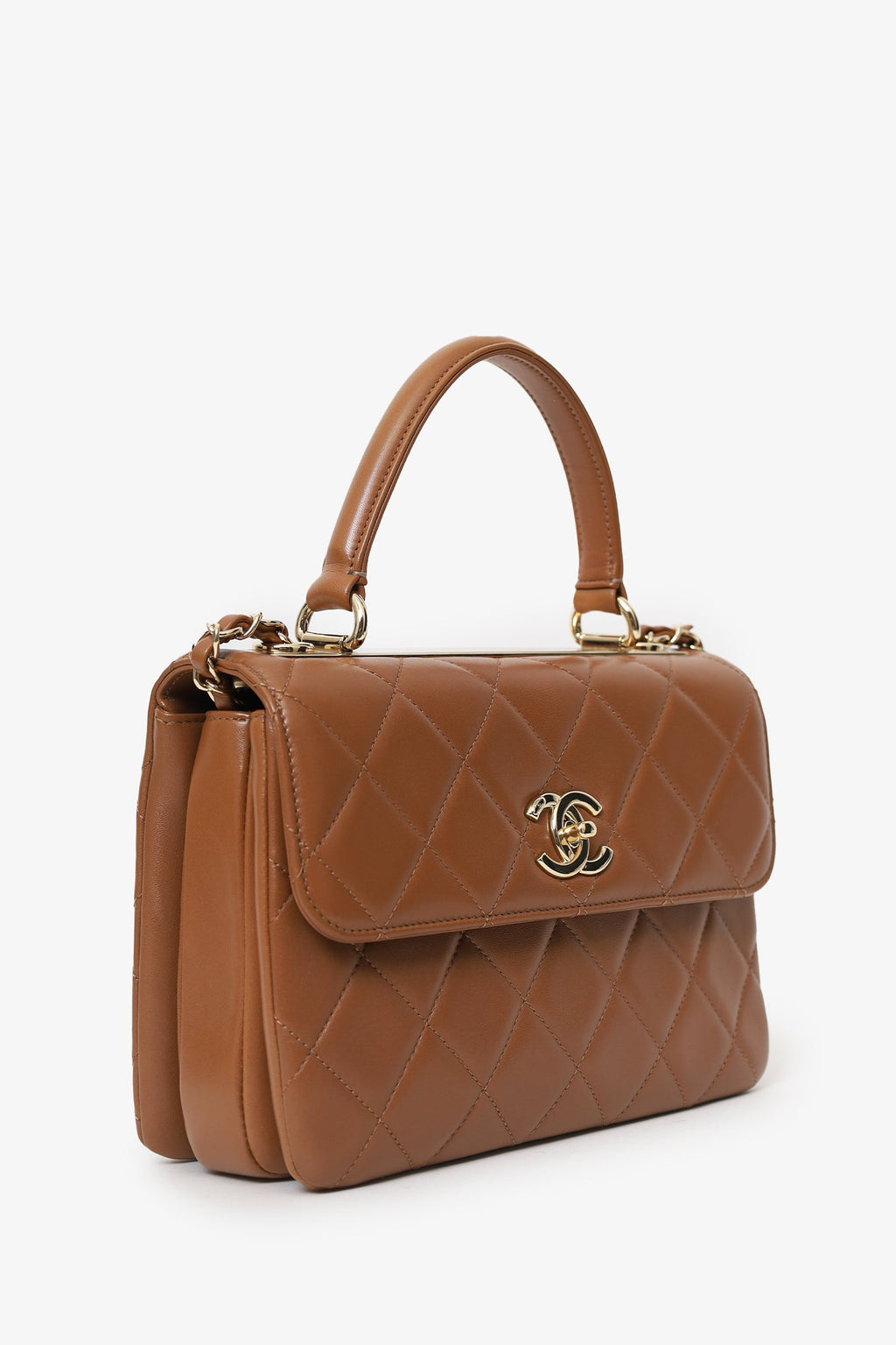 Pre-Loved Chanel™ 2016/17 Light Brown Leather Quilted Trendy Top Handle