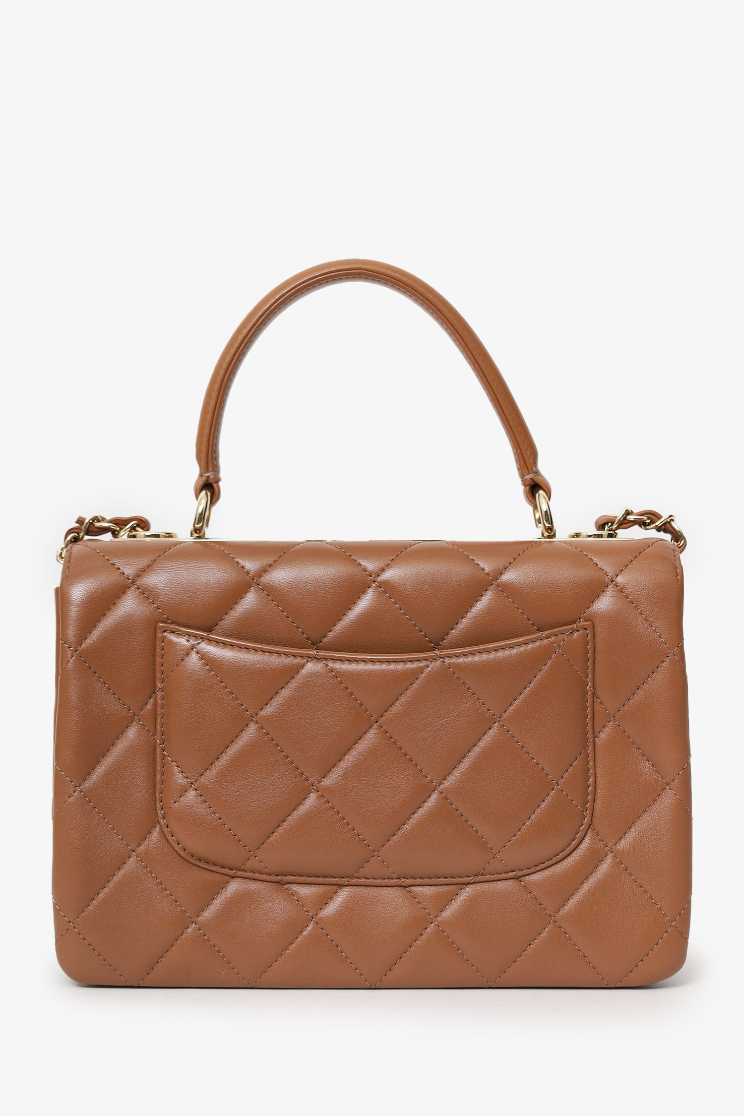 Pre-Loved Chanel™ 2016/17 Light Brown Leather Quilted Trendy Top Handle
