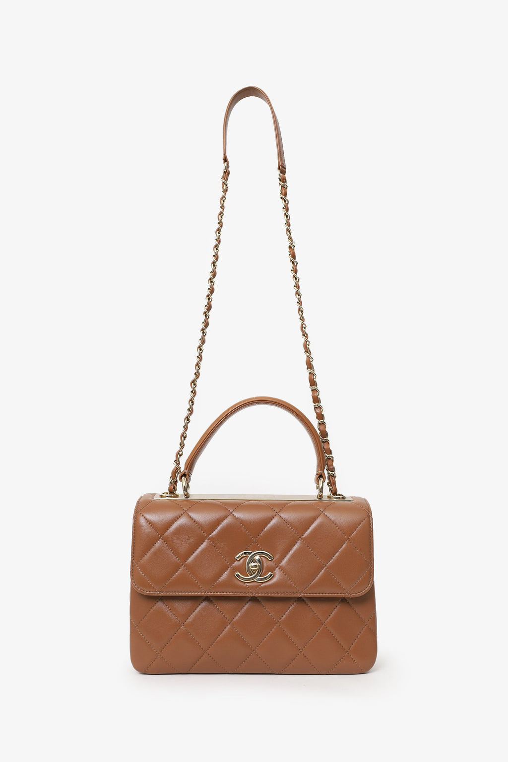 Pre-Loved Chanel™ 2016/17 Light Brown Leather Quilted Trendy Top Handle