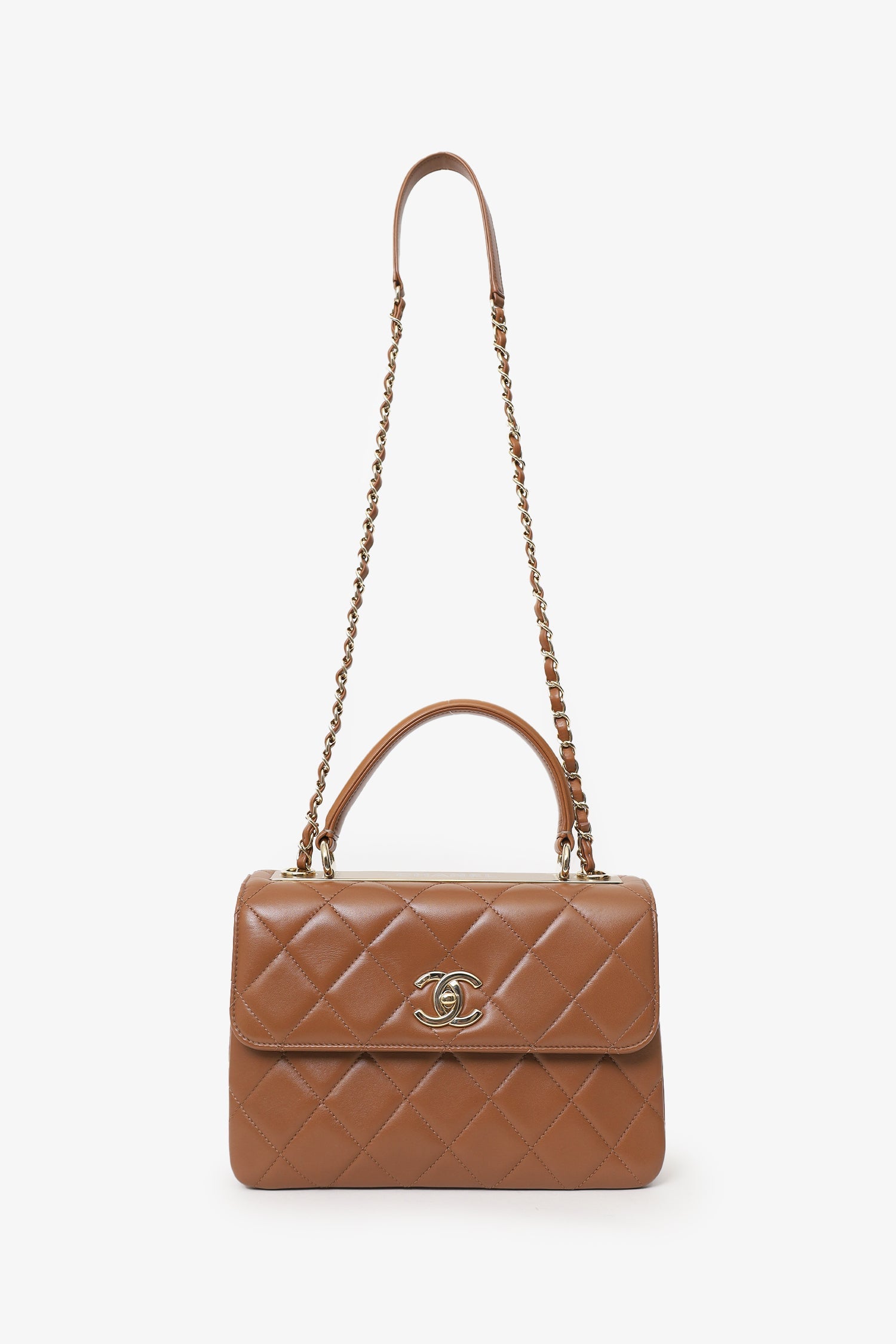 Pre-Loved Chanel™ 2016/17 Light Brown Leather Quilted Trendy Top Handle