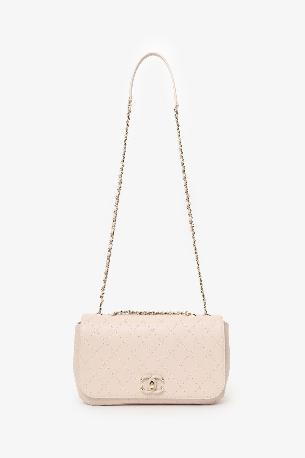 Pre-Loved Chanel™ 2019 Cream Leather Quilted Flat Bag