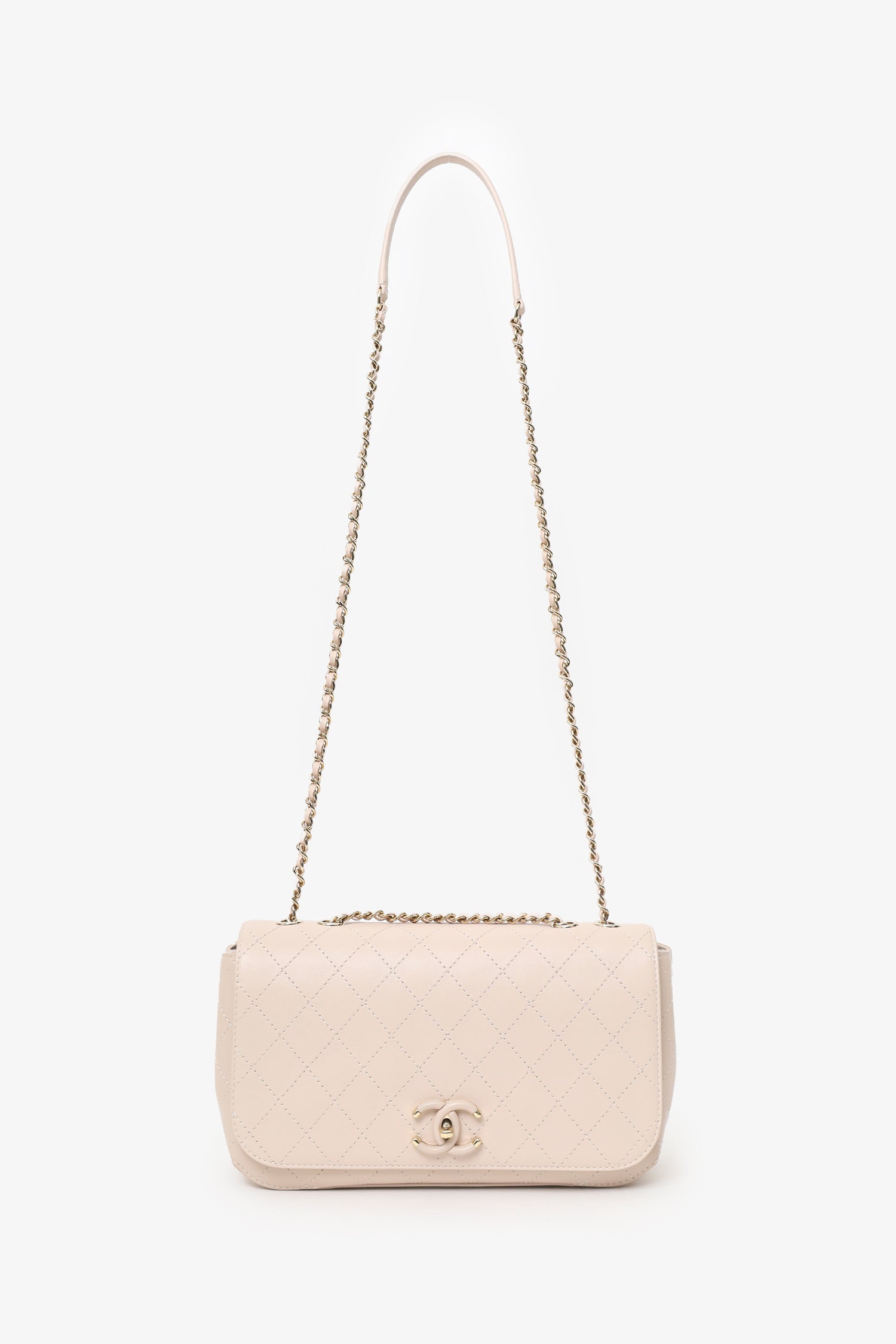 Pre-Loved Chanel™ 2019 Cream Leather Quilted Flat Bag