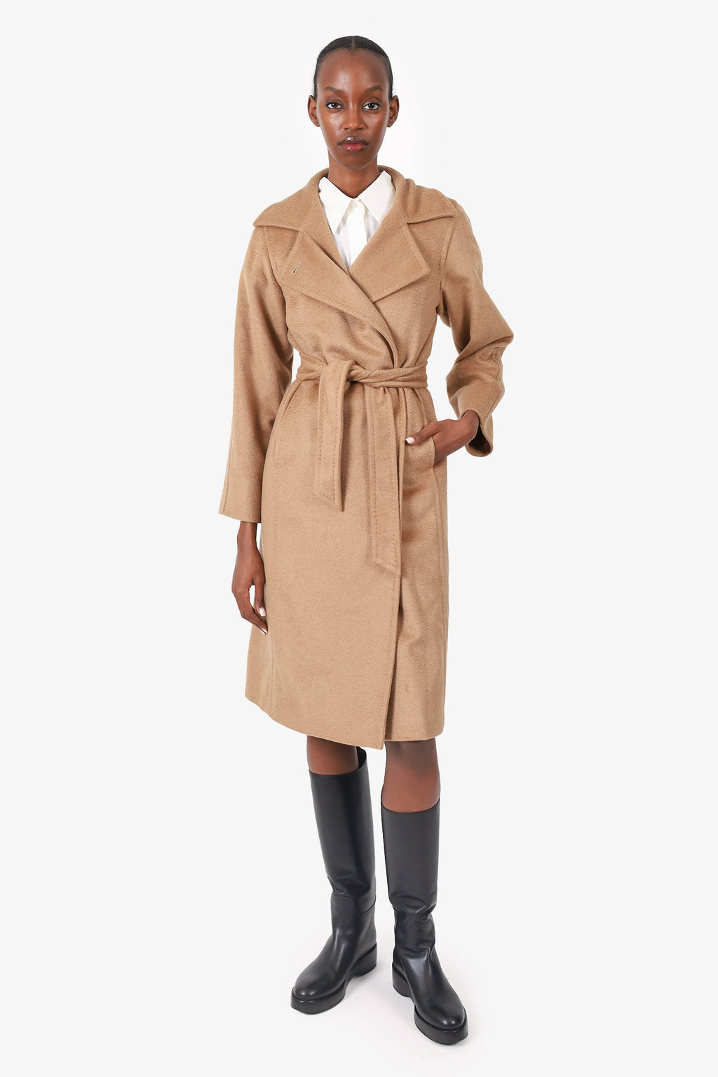 Max Mara Camel Fur Belted Coat Size 0