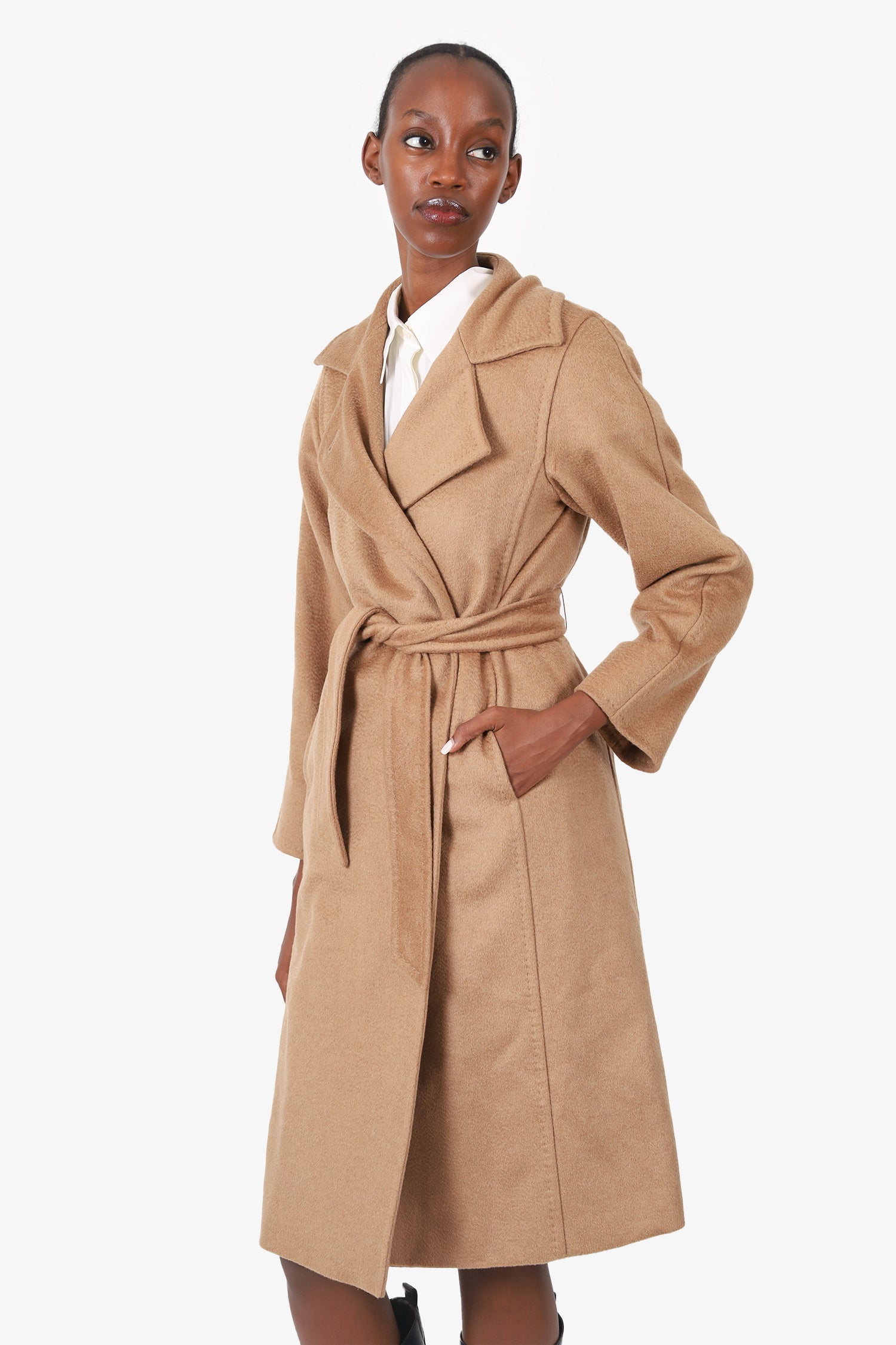 Max Mara Camel Fur Belted Coat Size 0