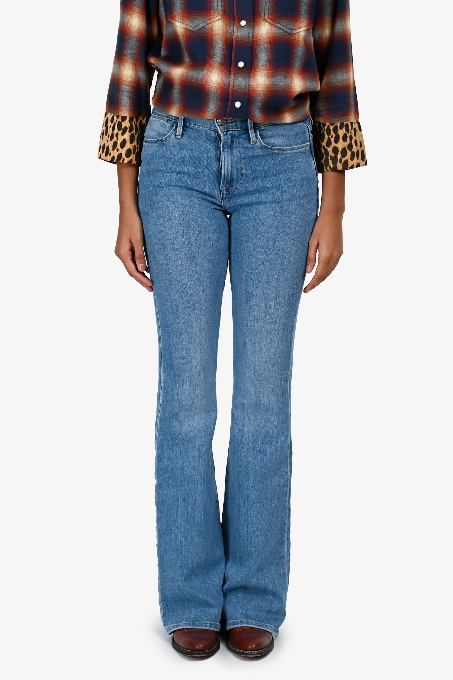 Frame Blue Cotton 'Jonah' Boot Cut High Waist Jeans Size 25