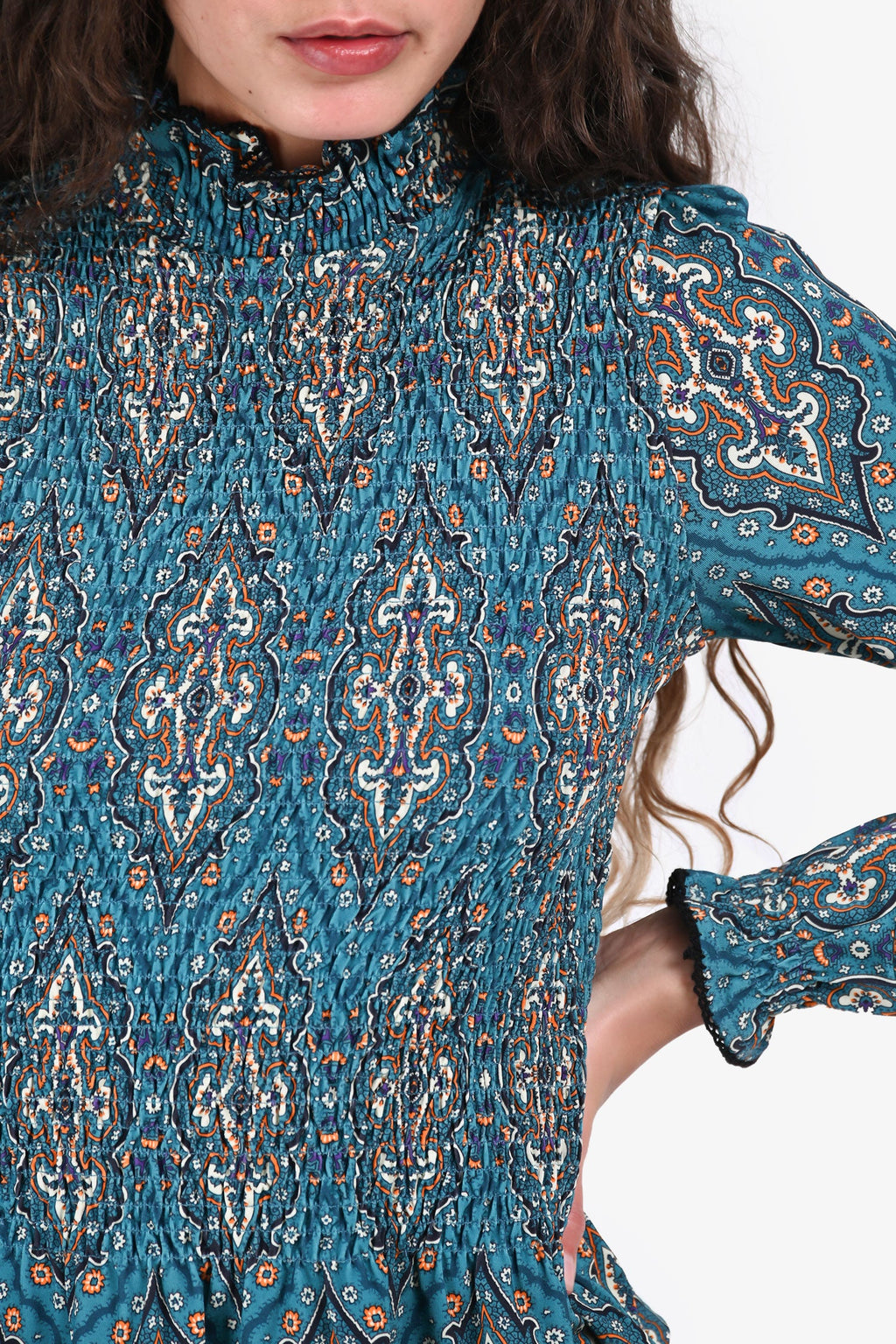 Sandro Blue Paisley Ruched Top Size 0