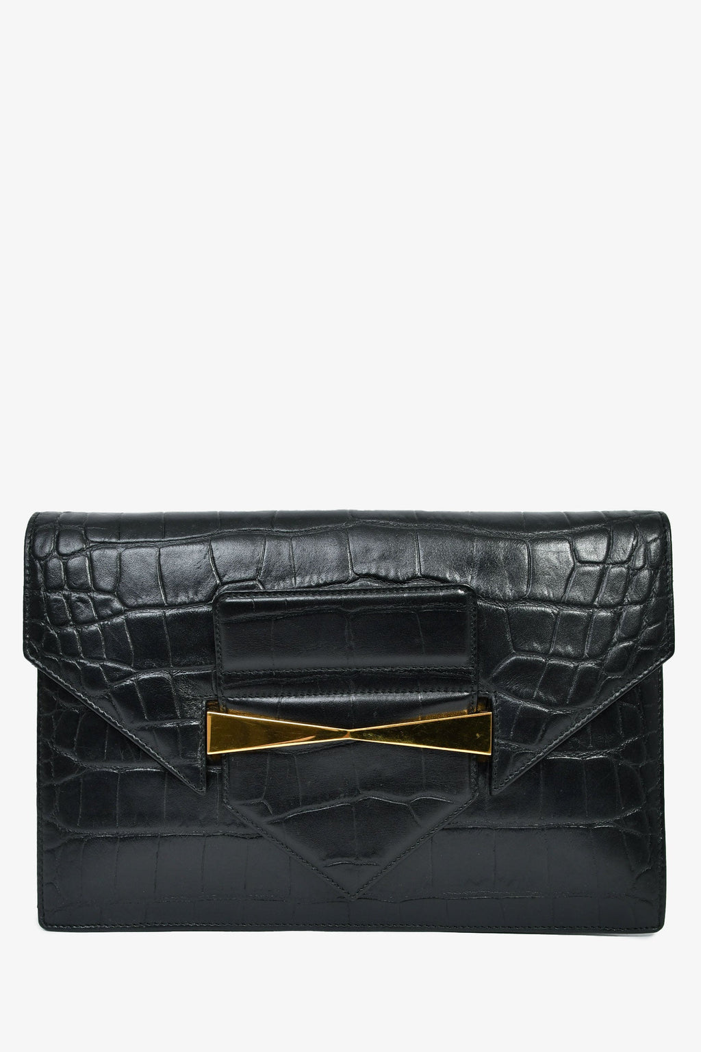 Alexander McQueen Black Croc Effect Leather Envelope Clutch