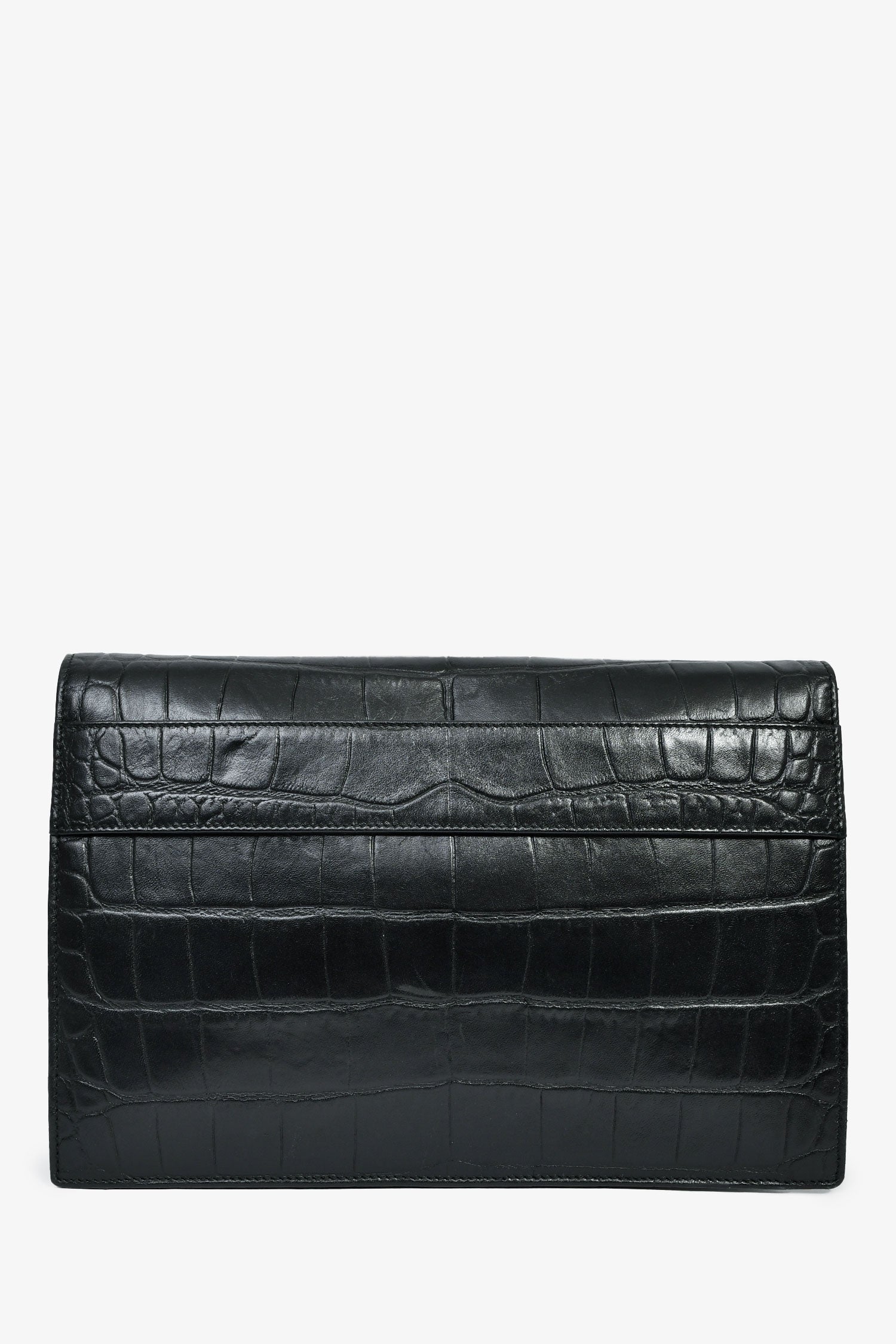 Alexander McQueen Black Croc Effect Leather Envelope Clutch