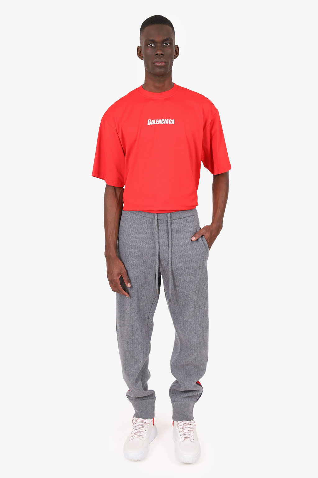 Gucci Grey Wool/Cashmere Web Trim Knit Sweatpants Size XL Mens