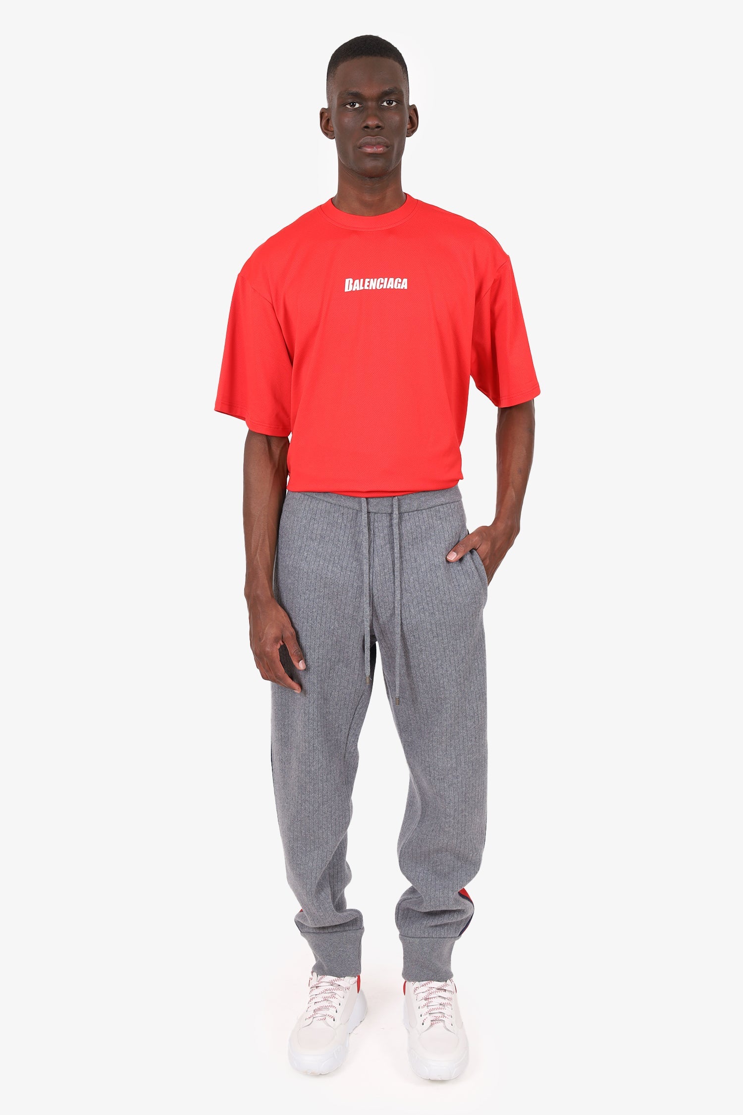 Gucci Grey Wool/Cashmere Web Trim Knit Sweatpants Size XL Mens