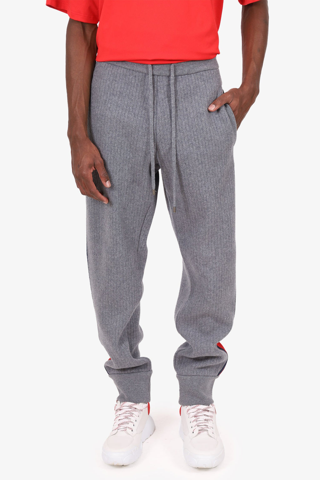 Gucci Grey Wool/Cashmere Web Trim Knit Sweatpants Size XL Mens