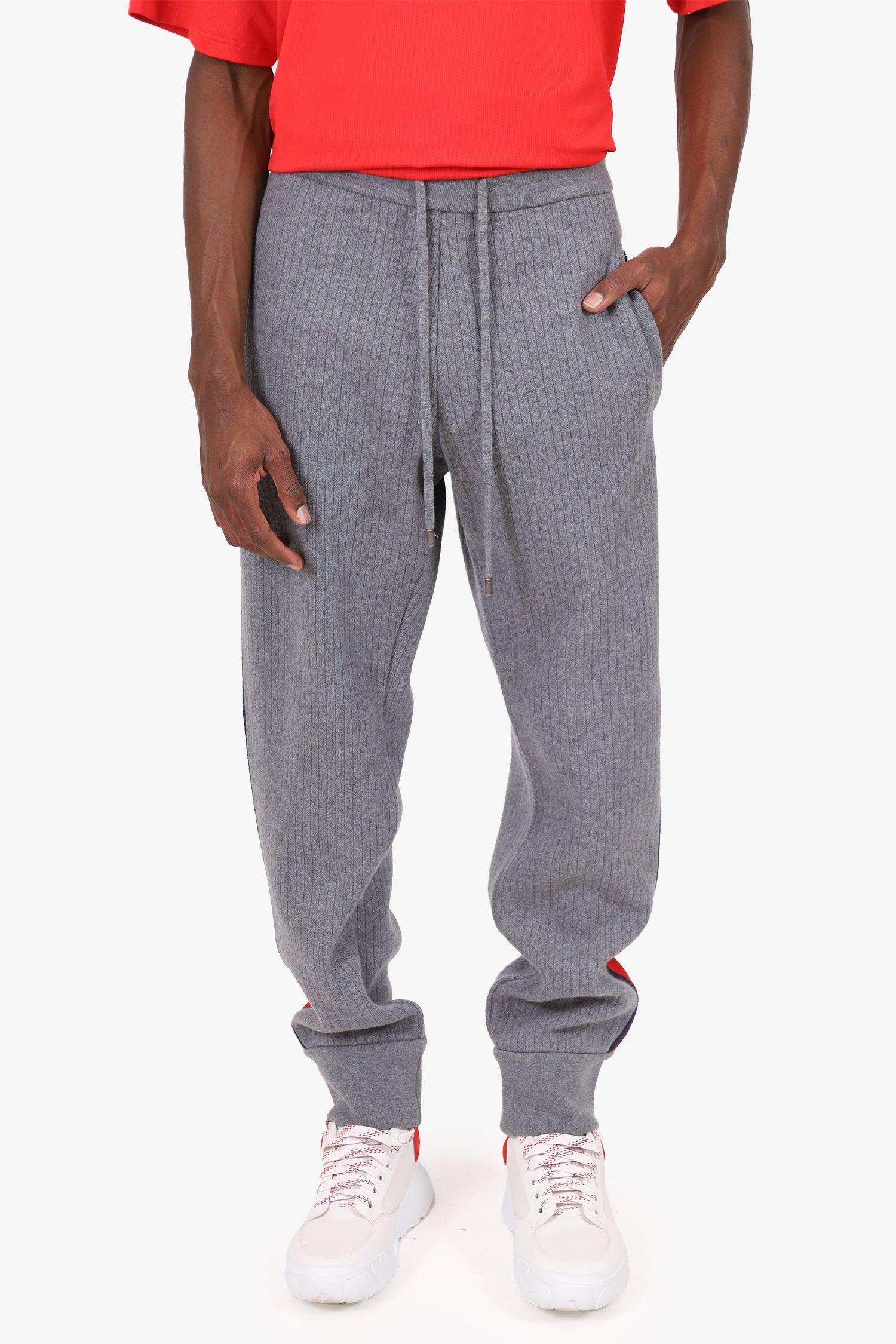 Gucci Grey Wool/Cashmere Web Trim Knit Sweatpants Size XL Mens