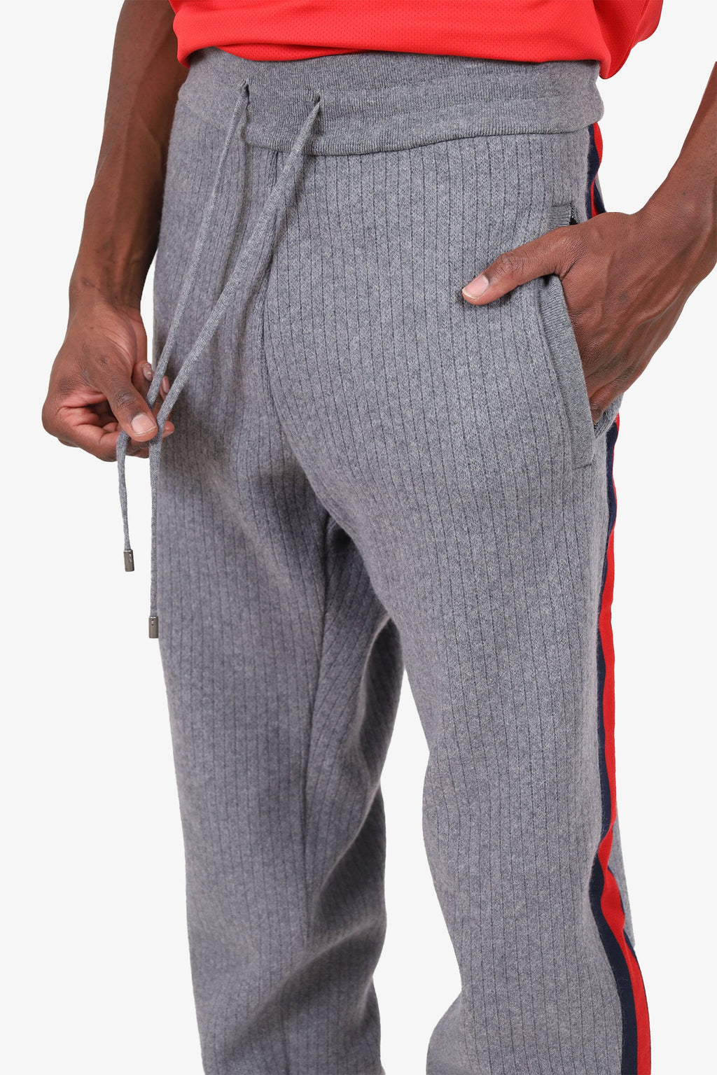 Gucci Grey Wool/Cashmere Web Trim Knit Sweatpants Size XL Mens