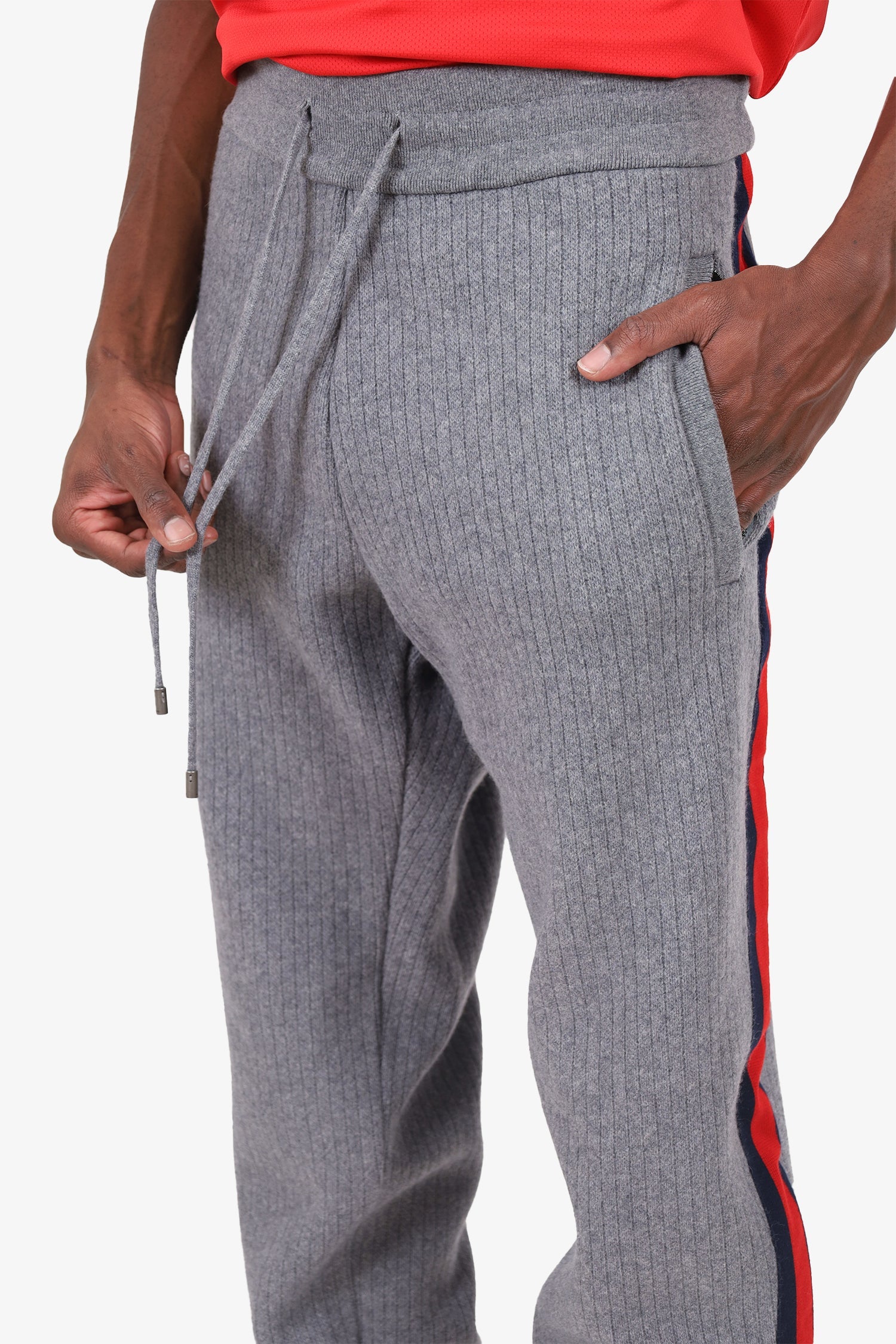 Gucci Grey Wool/Cashmere Web Trim Knit Sweatpants Size XL Mens