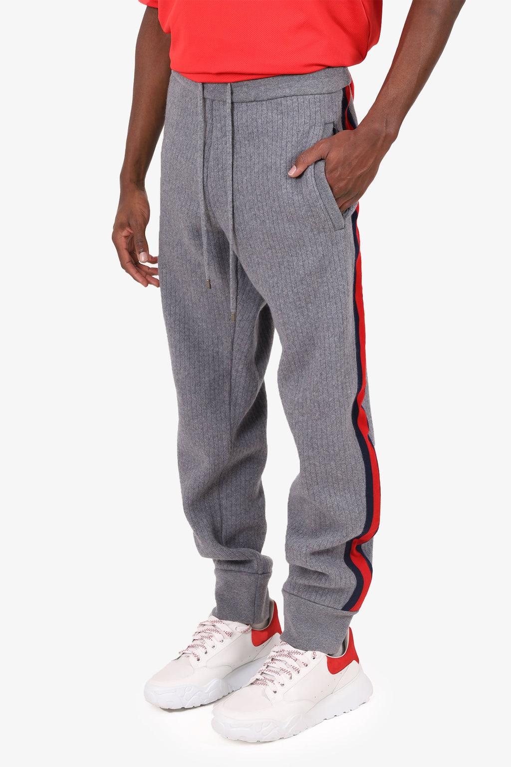 Gucci Grey Wool/Cashmere Web Trim Knit Sweatpants Size XL Mens